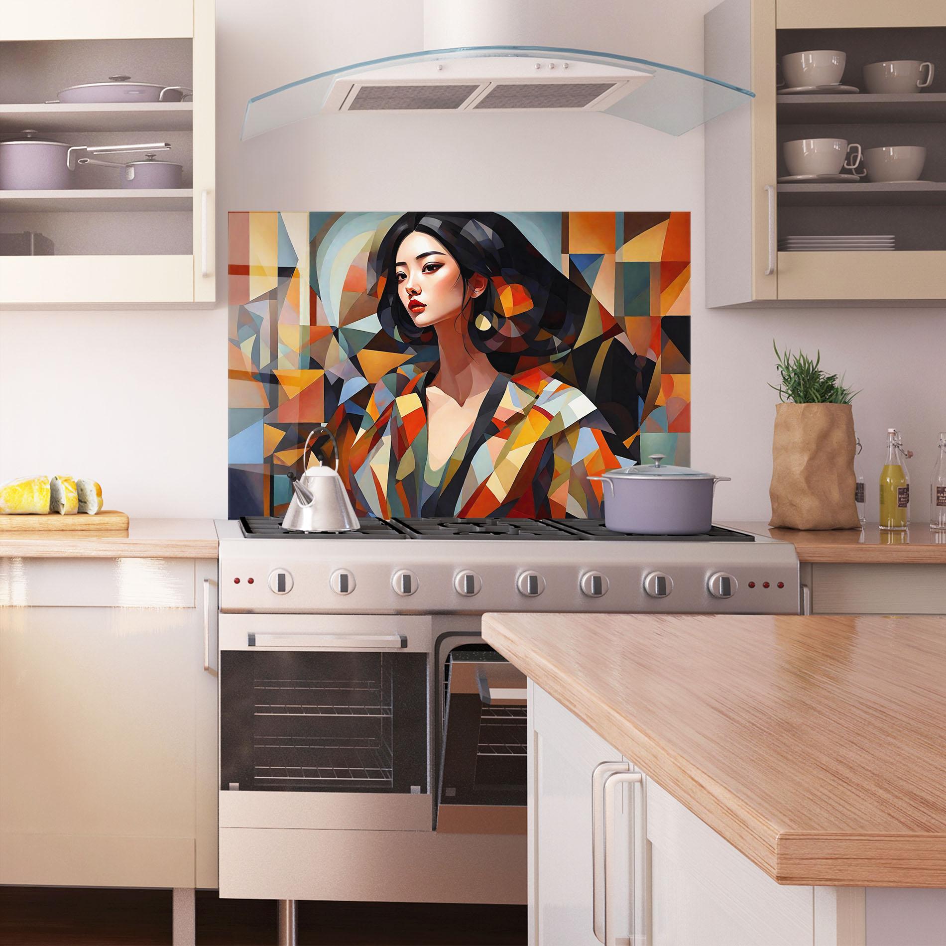 Küchenrückwand Glas Young Asian Woman mockup 1
