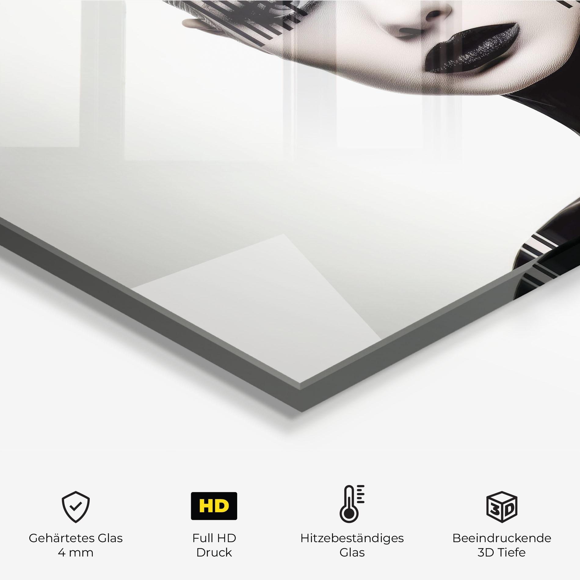 Küchenrückwand Glas Black Lips And Outfit mockup 2