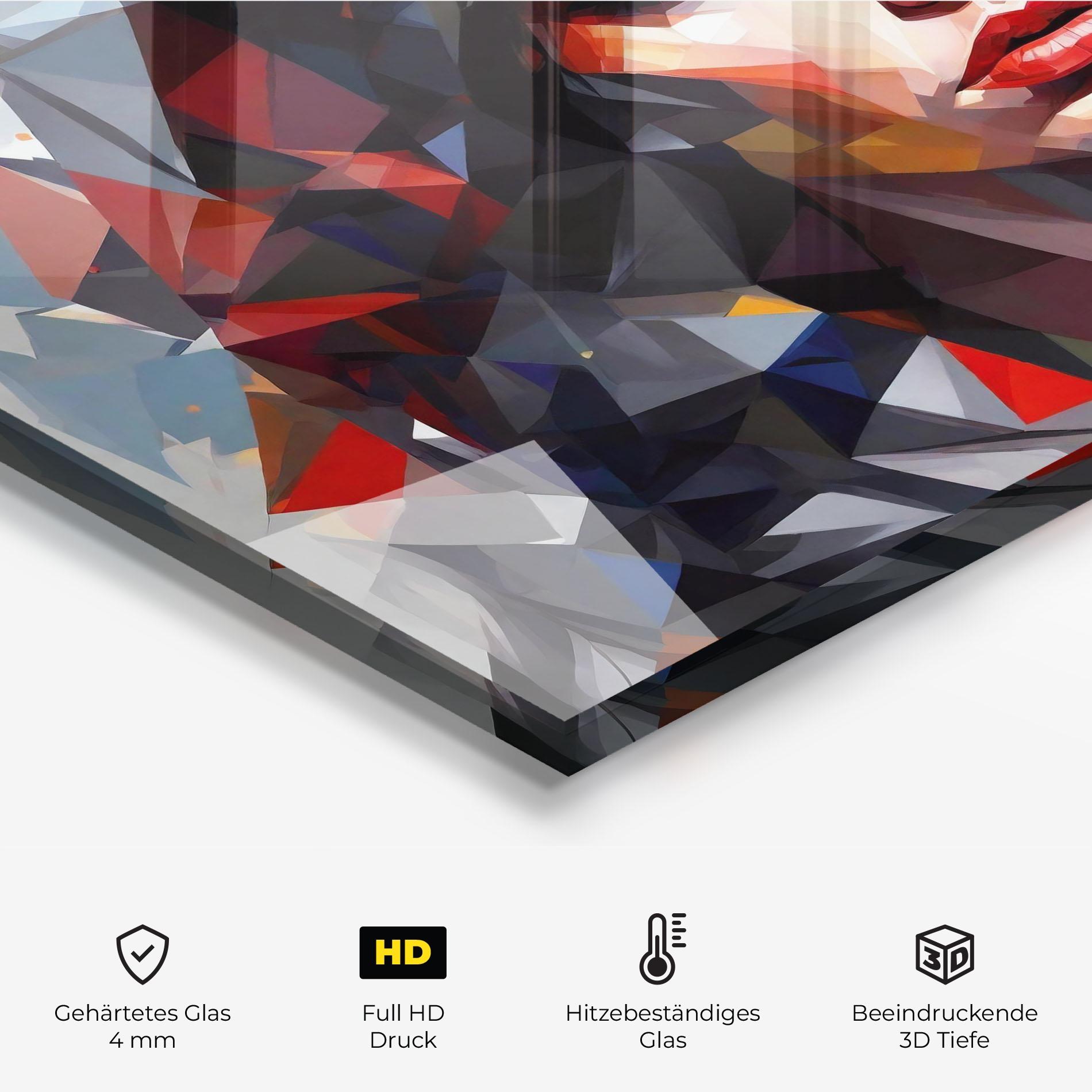 Küchenrückwand Glas Colorful Polygonal Woman mockup 2