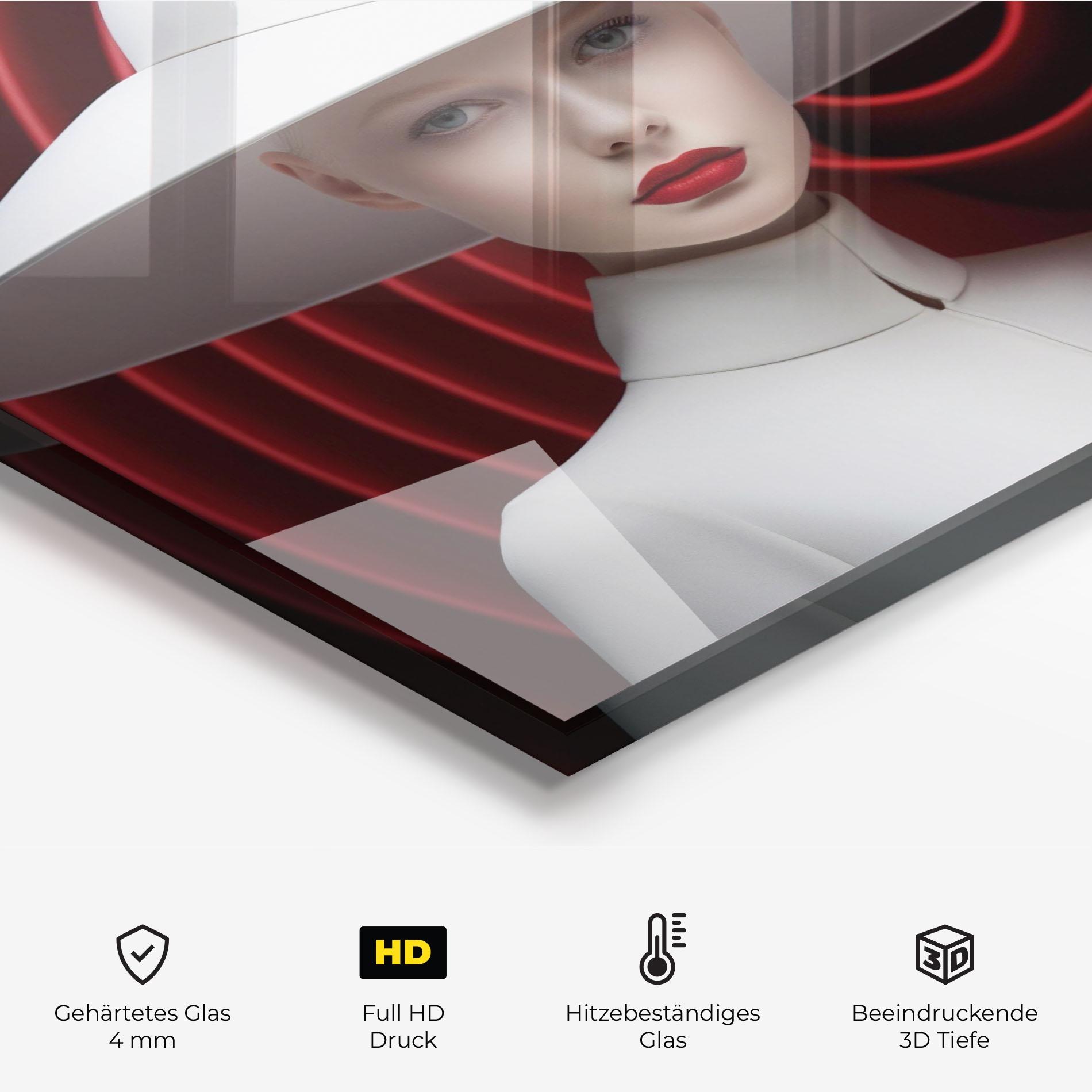 Küchenrückwand Glas White Hat Women mockup 2