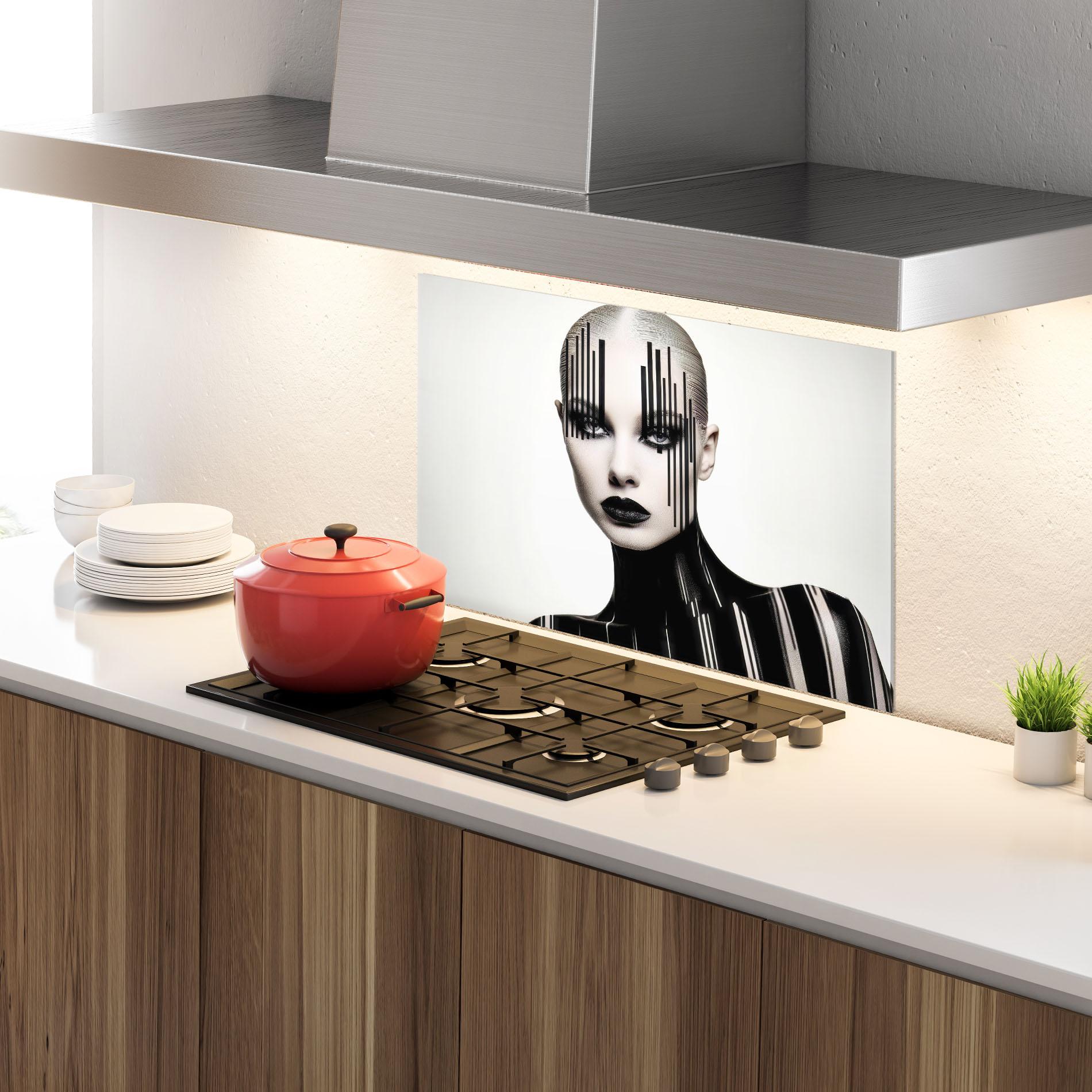 Küchenrückwand Glas Black Lips And Outfit mockup 4