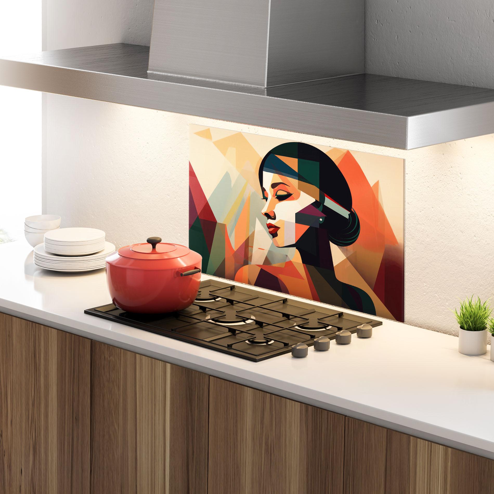 Küchenrückwand Glas Bold Shapes Lines mockup 4