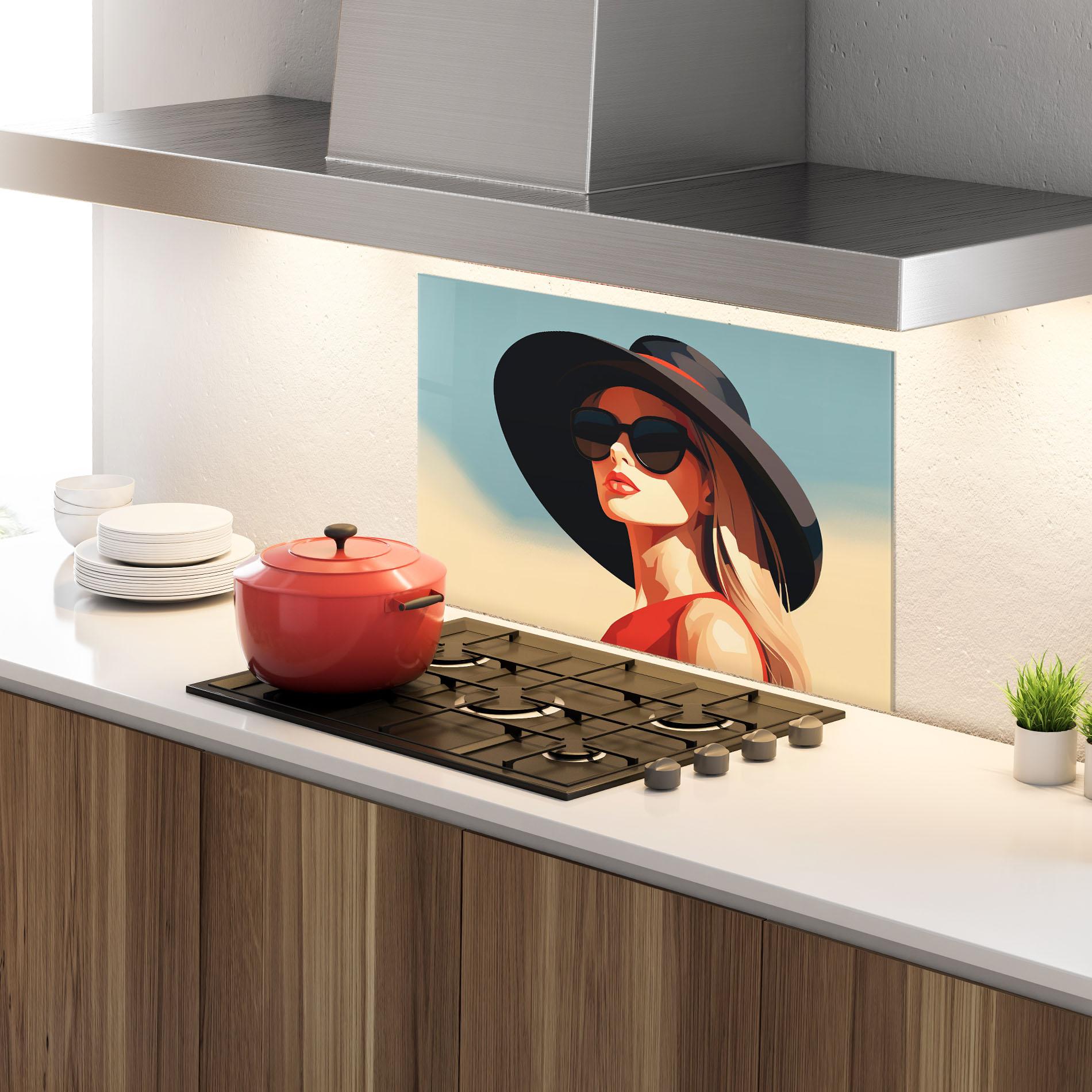 Küchenrückwand Glas Caucasian Glamor Model mockup 4