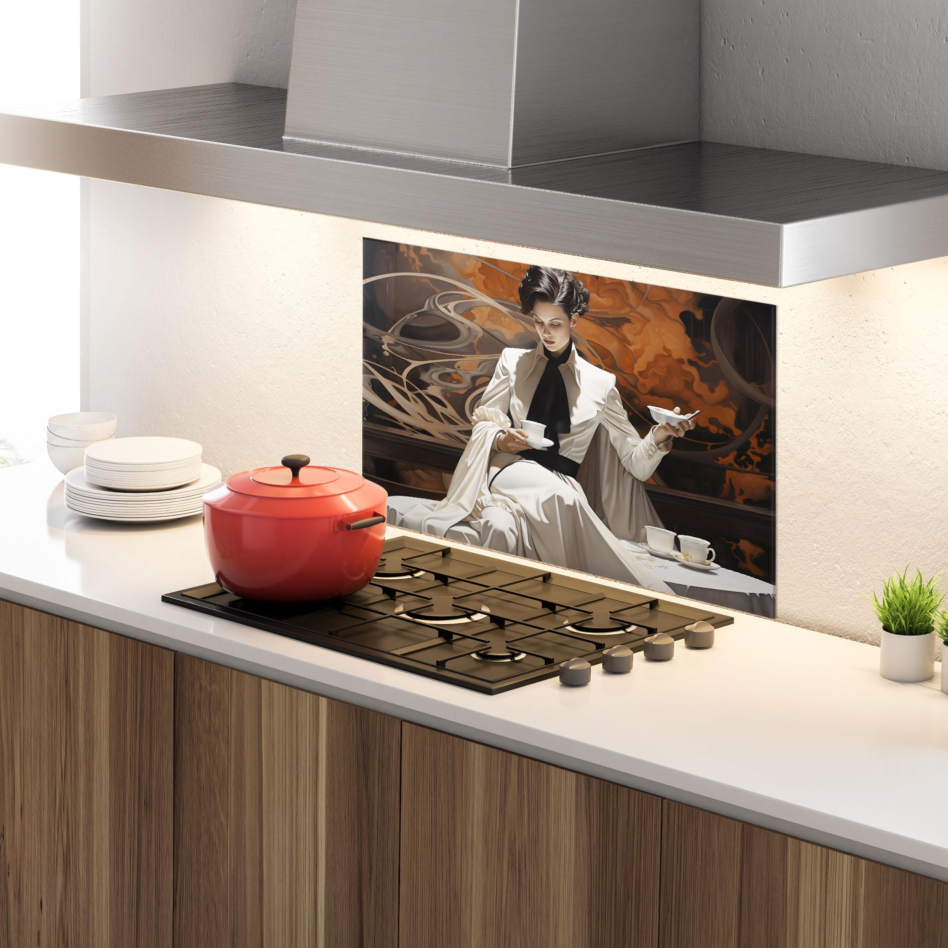 Küchenrückwand Glas Coffee Woman mockup 4