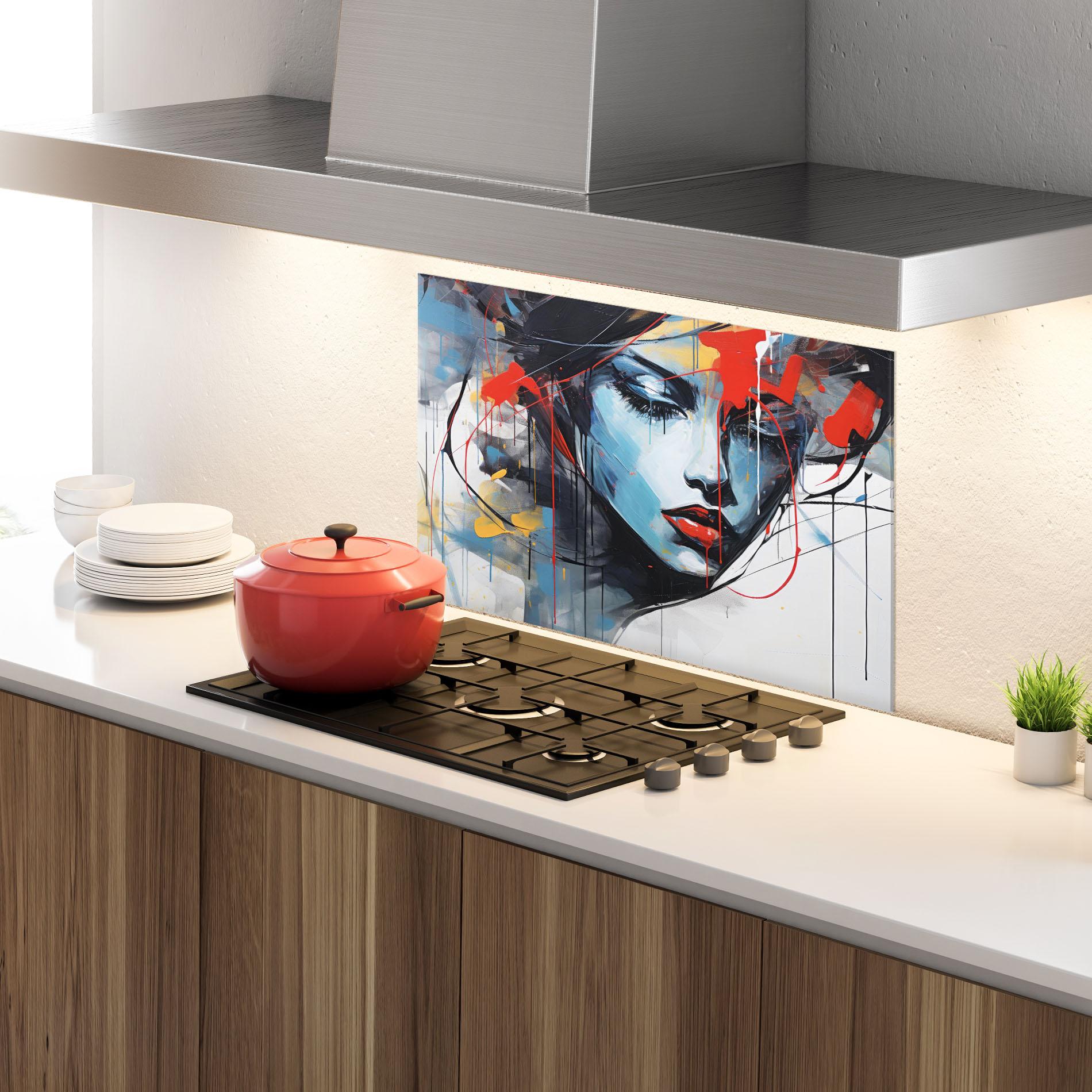 Küchenrückwand Glas Edgy Woman mockup 4