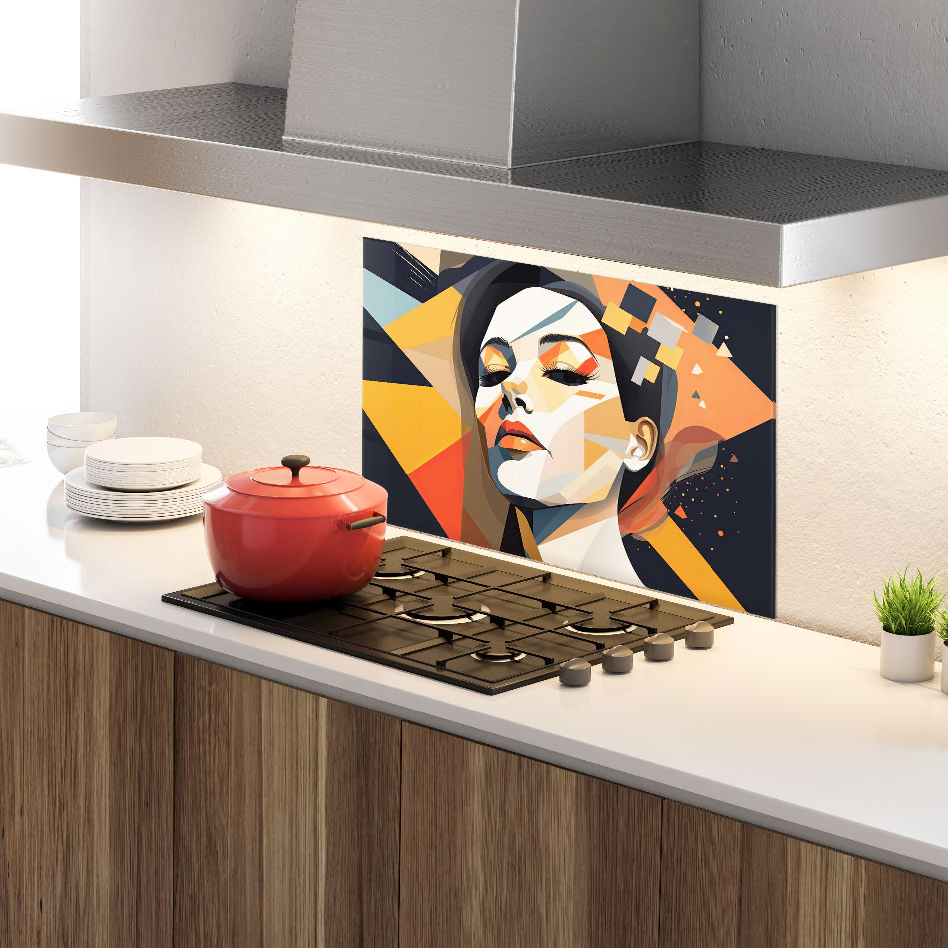 Küchenrückwand Glas Modern Orange Makeup mockup 4