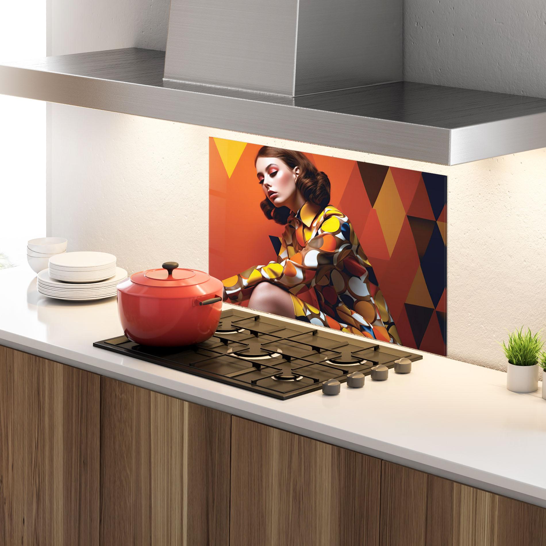 Küchenrückwand Glas Orange Fashion Design mockup 4