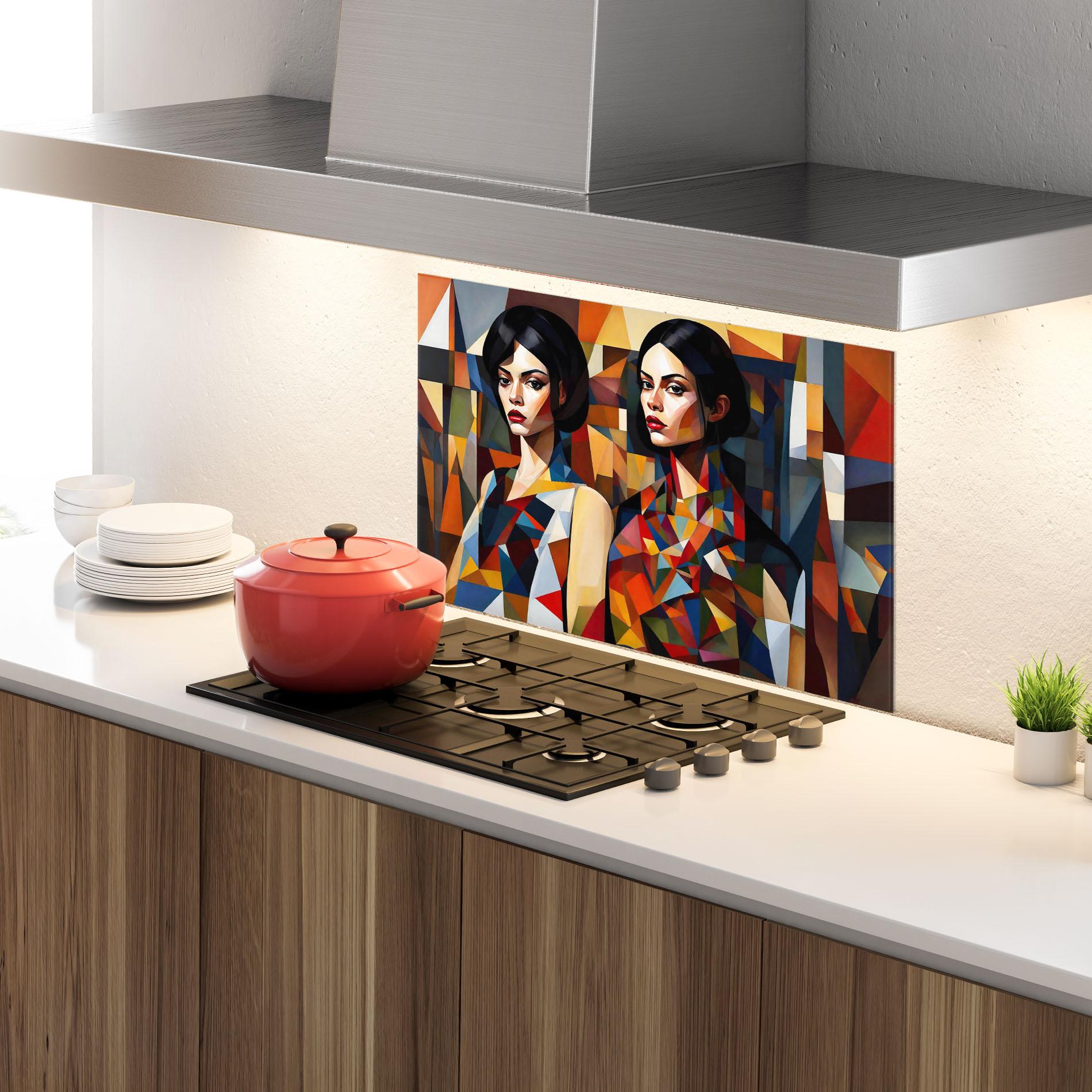 Küchenrückwand Glas Young Abstract Women mockup 4