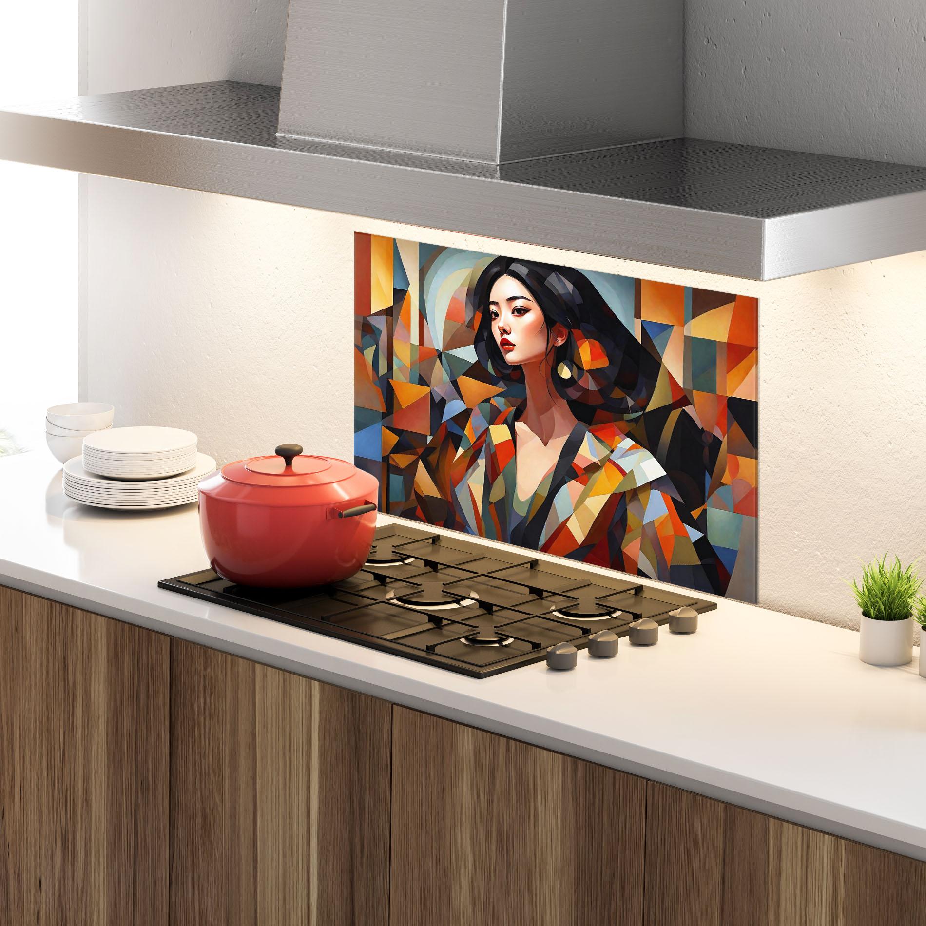 Küchenrückwand Glas Young Asian Woman mockup 4