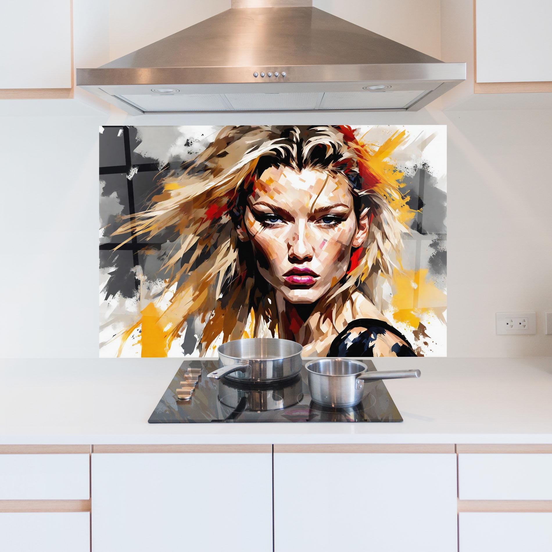 Küchenrückwand Glas Blond Hair Splash mockup 5