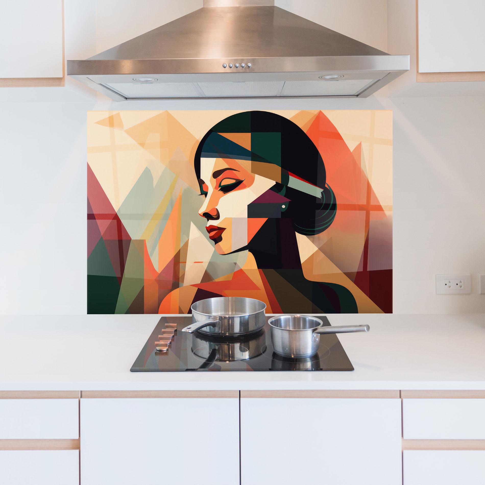 Küchenrückwand Glas Bold Shapes Lines mockup 5
