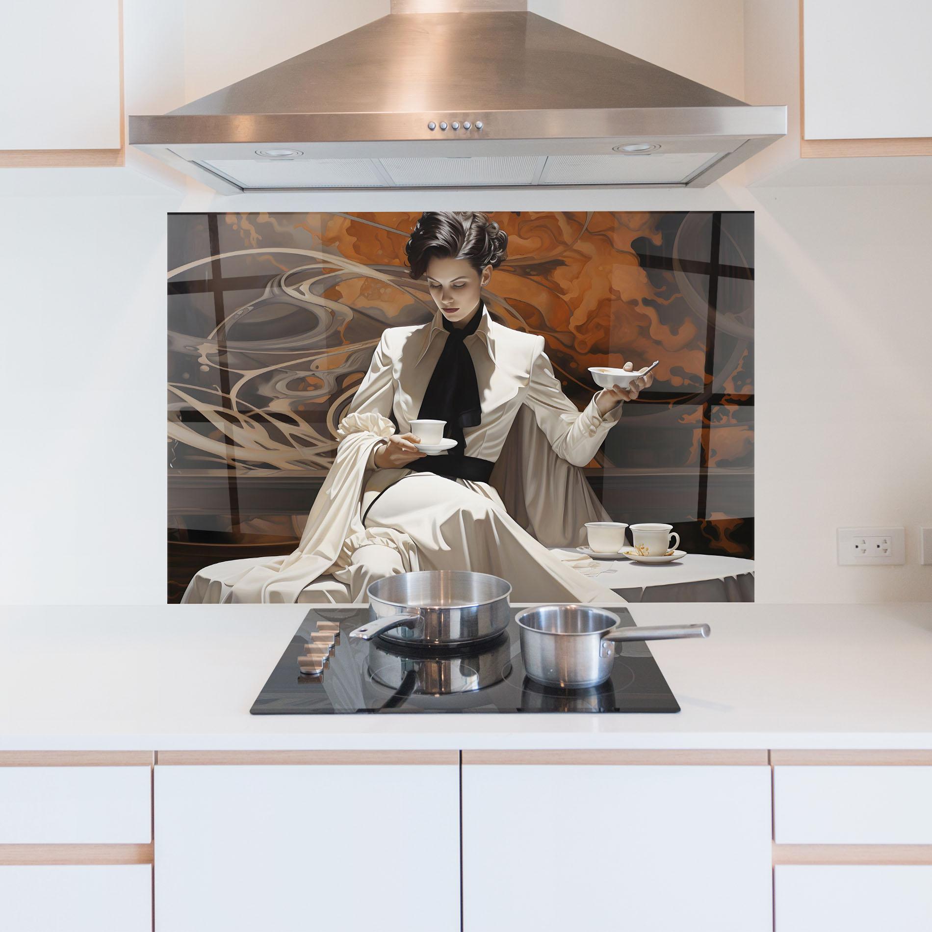 Küchenrückwand Glas Coffee Woman mockup 5