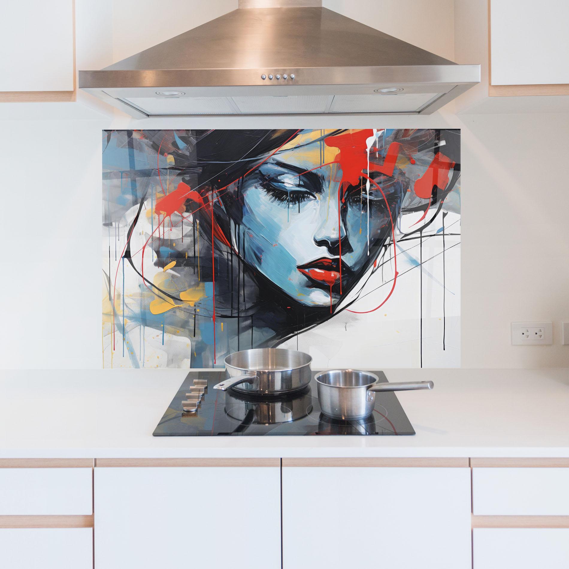 Küchenrückwand Glas Edgy Woman mockup 5