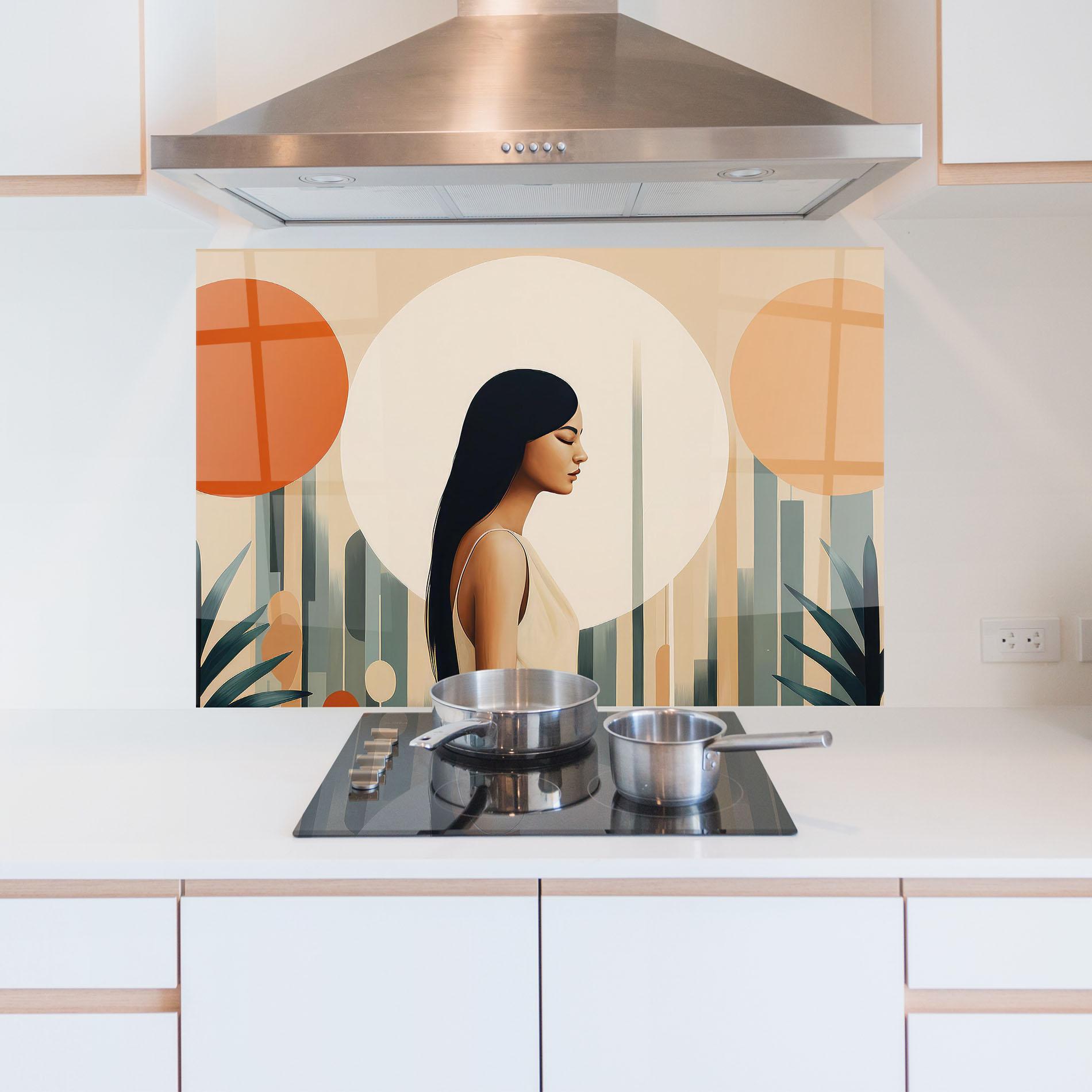 Küchenrückwand Glas Geometric Women mockup 5
