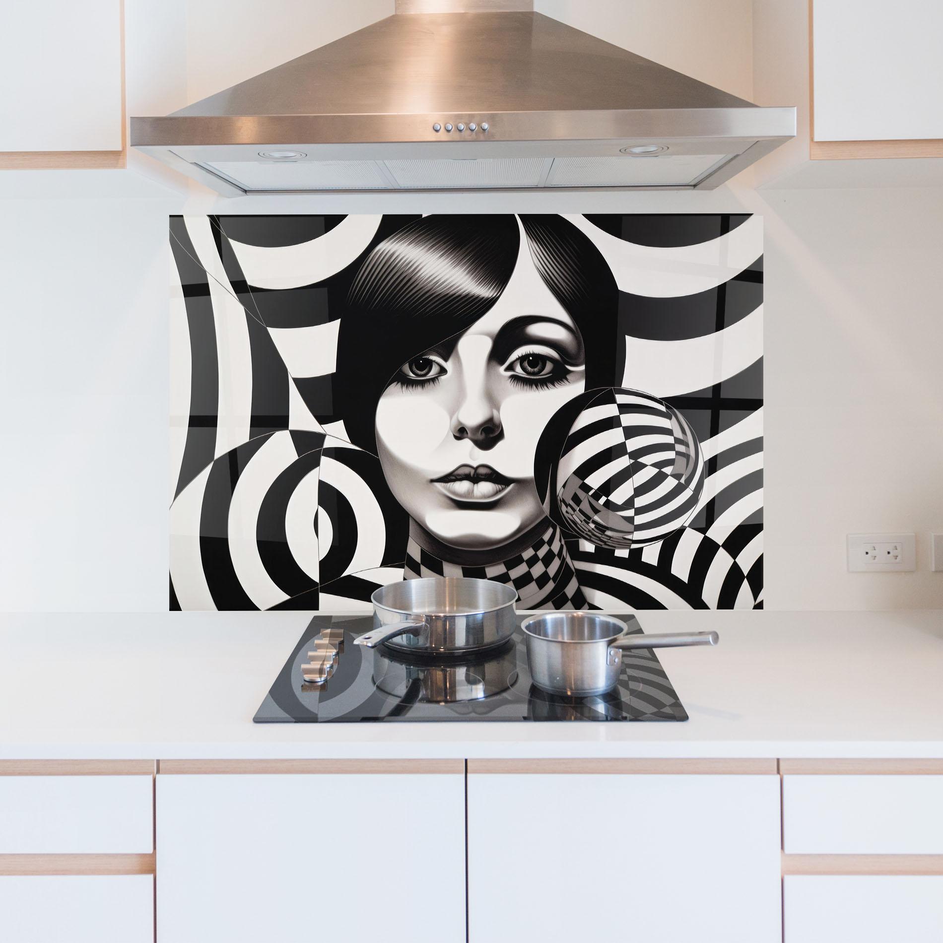 Küchenrückwand Glas Monochromatic Op Art mockup 5