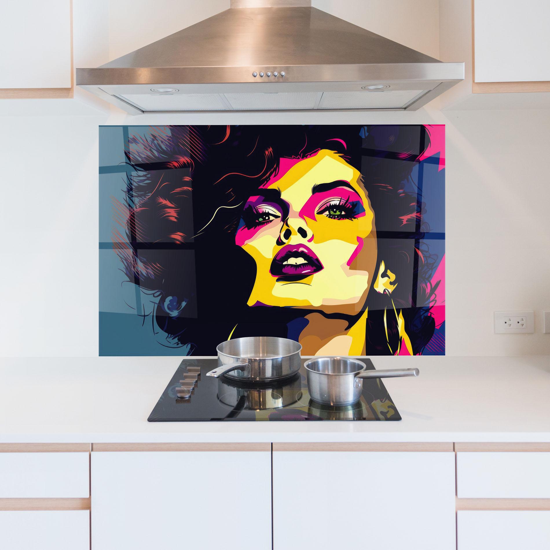 Küchenrückwand Glas Pop Art Portrait Woman mockup 5