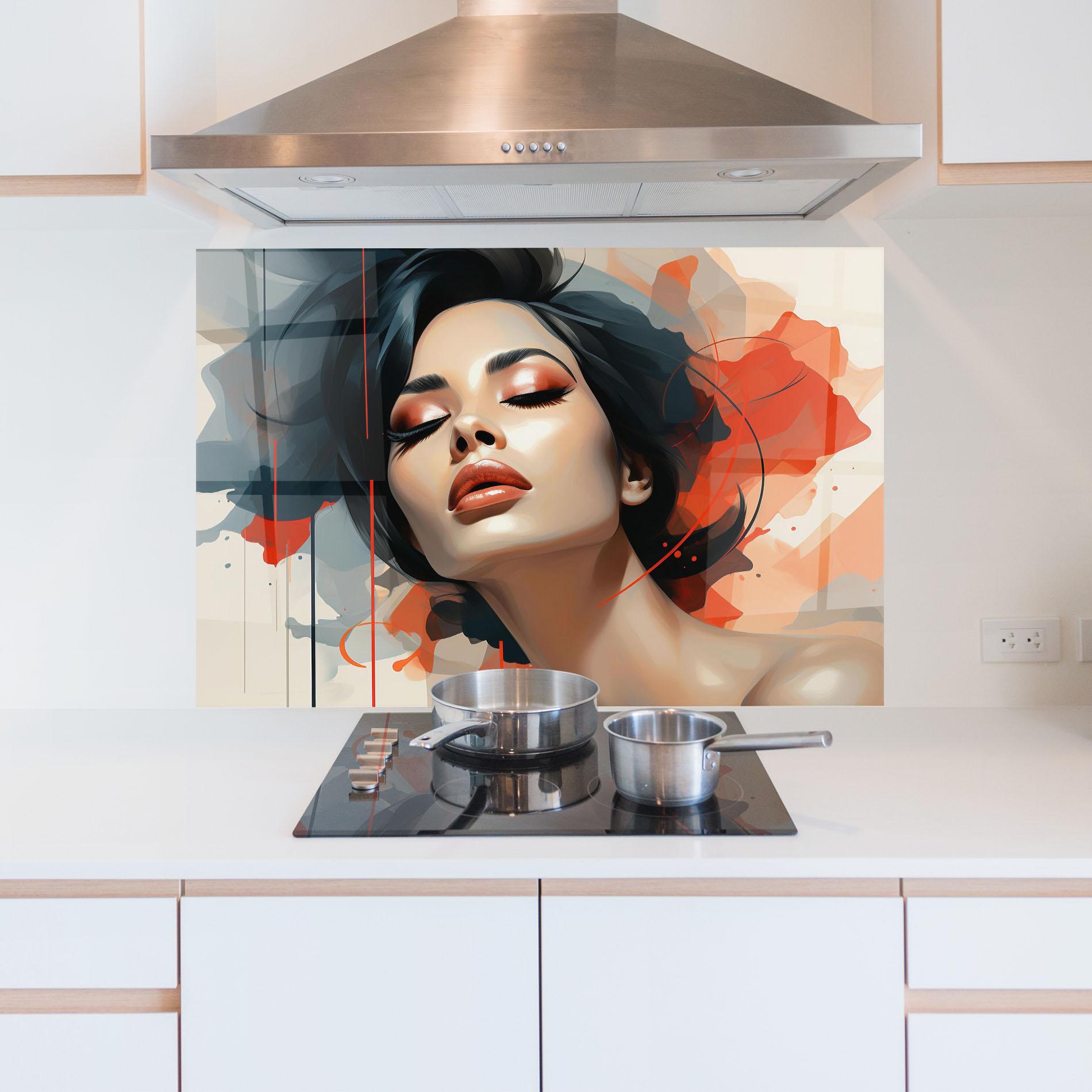 Küchenrückwand Glas Pretty Woman On Red mockup 5