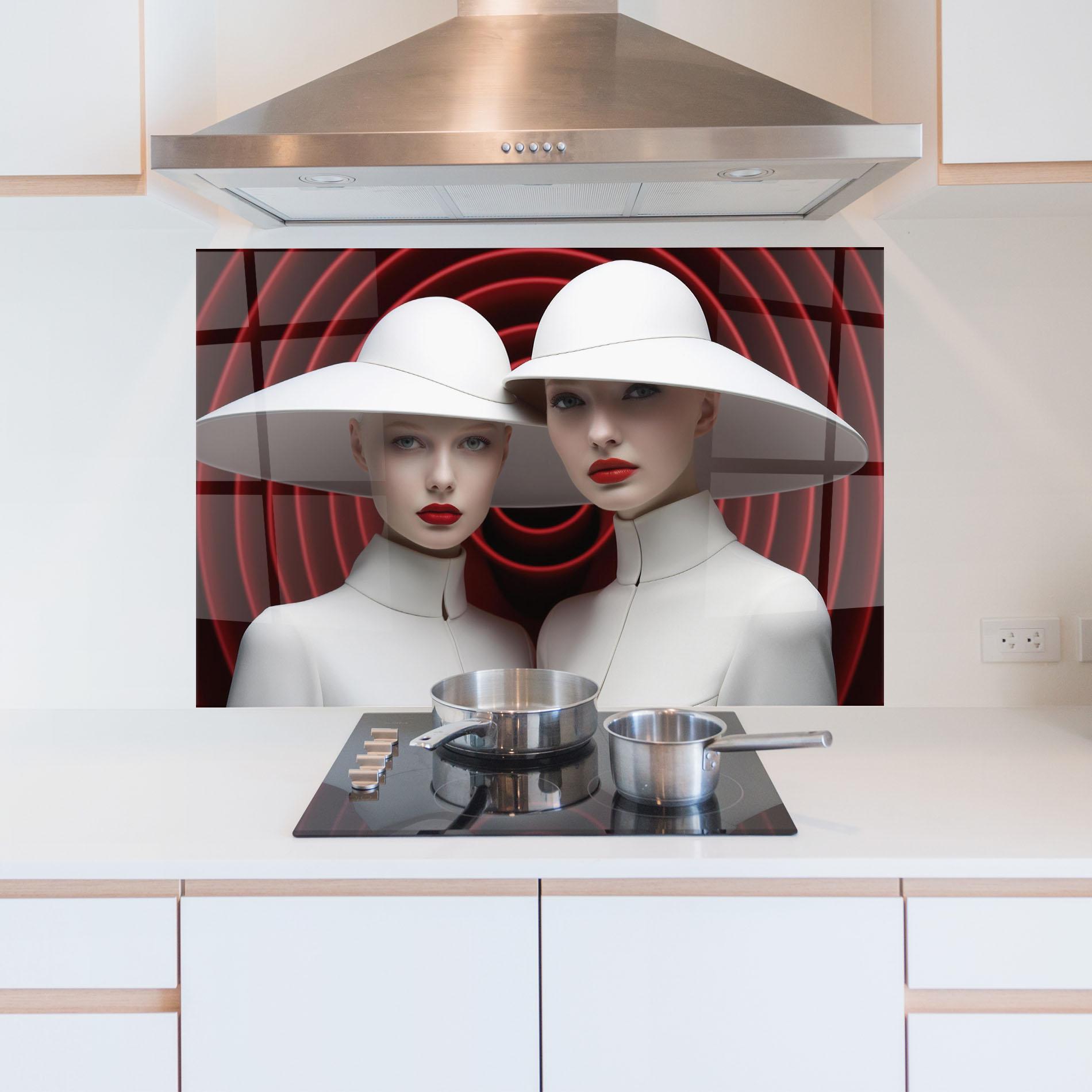 Küchenrückwand Glas White Hat Women mockup 5