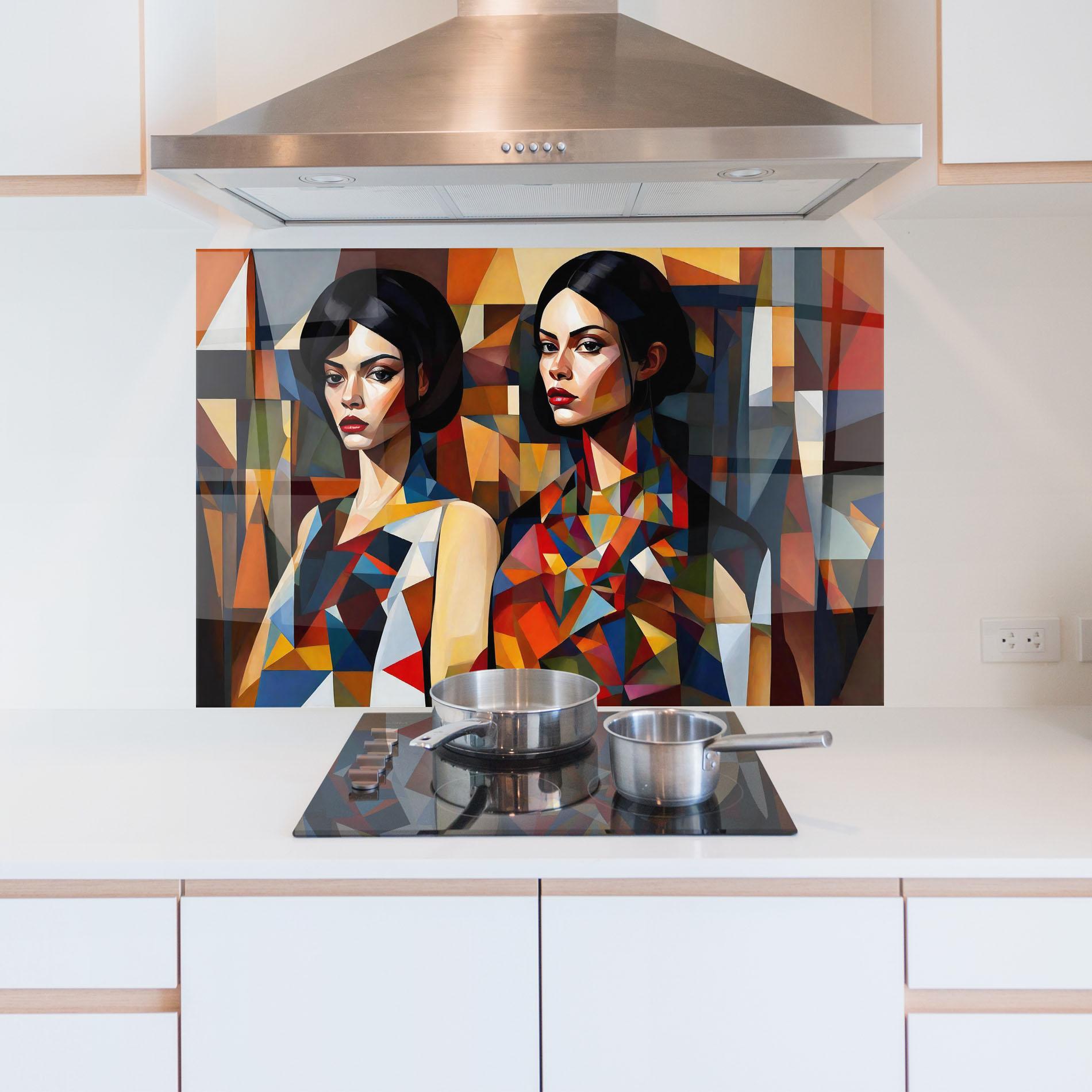Küchenrückwand Glas Young Abstract Women mockup 5