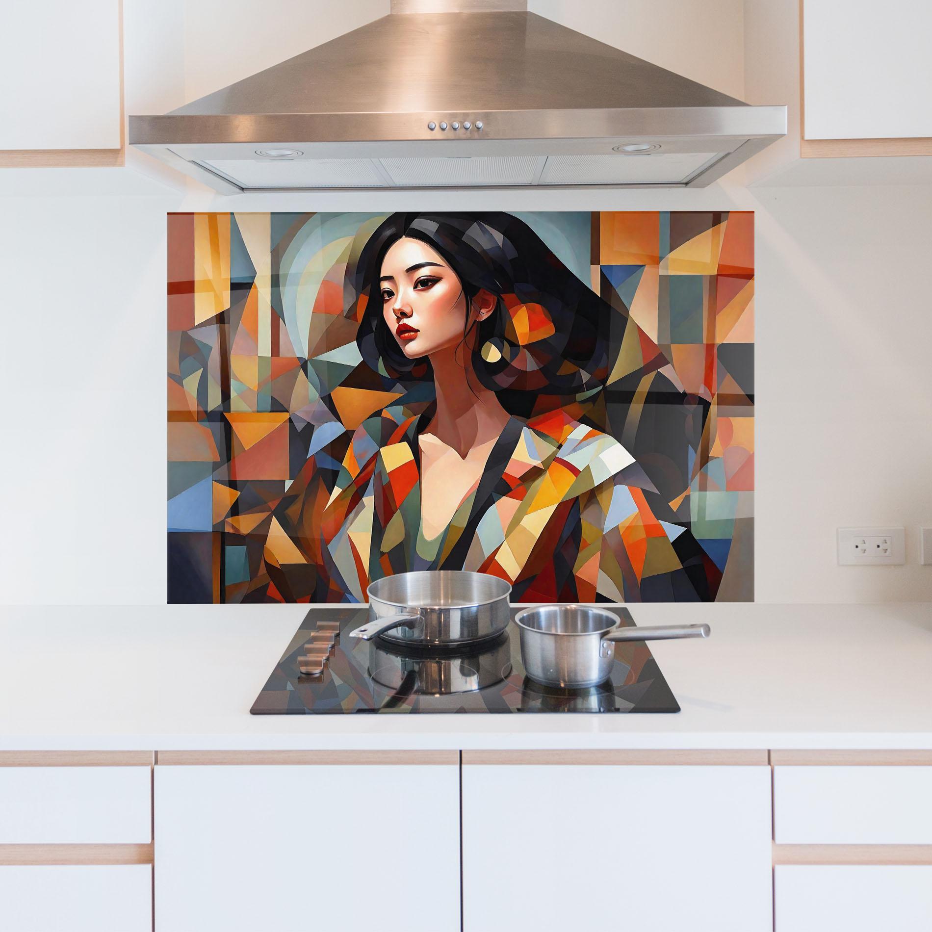 Küchenrückwand Glas Young Asian Woman mockup 5