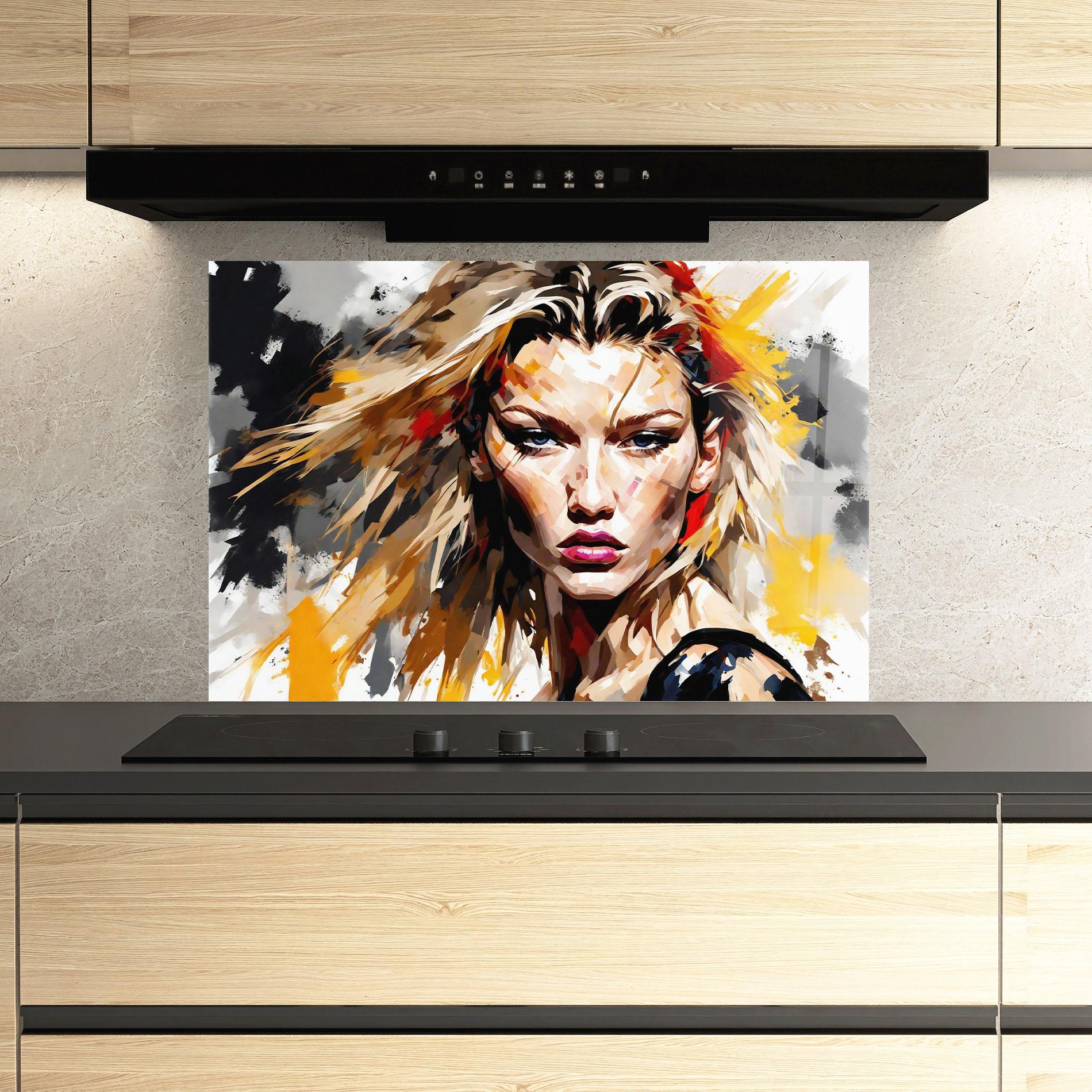 Küchenrückwand Glas Blond Hair Splash mockup 3
