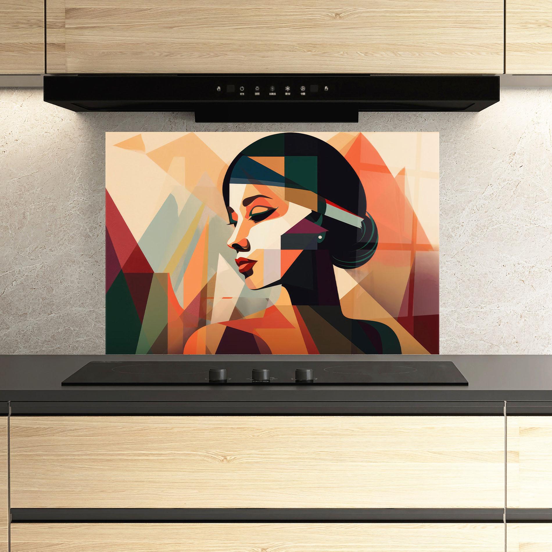 Küchenrückwand Glas Bold Shapes Lines mockup 3