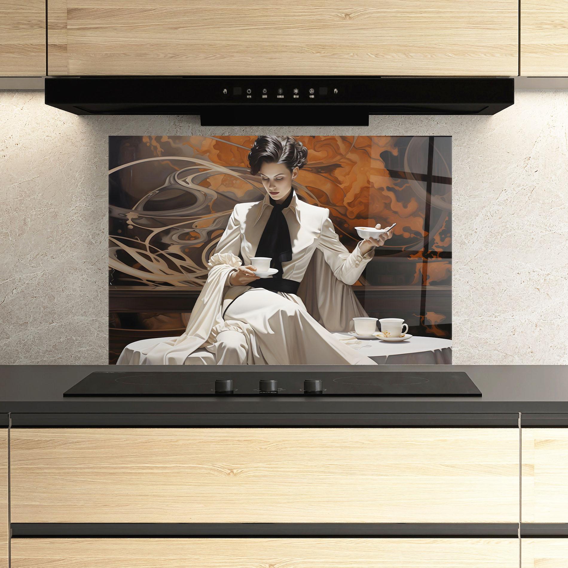 Küchenrückwand Glas Coffee Woman mockup 3