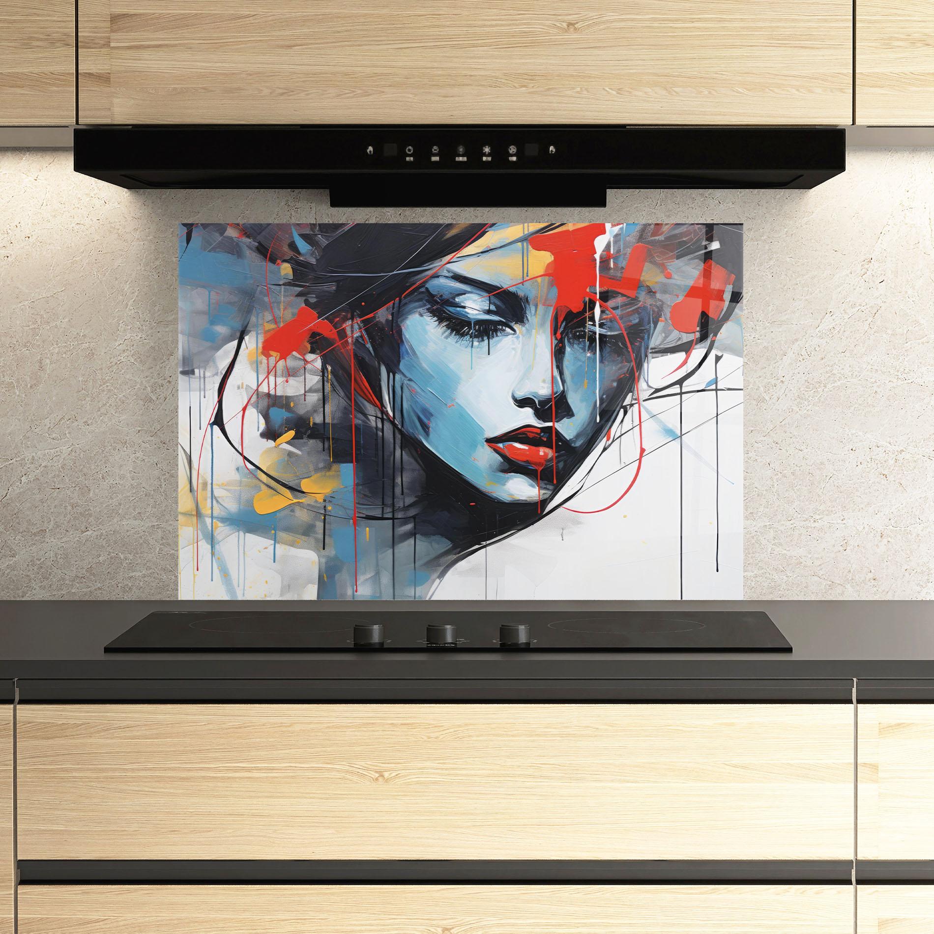 Küchenrückwand Glas Edgy Woman mockup 3