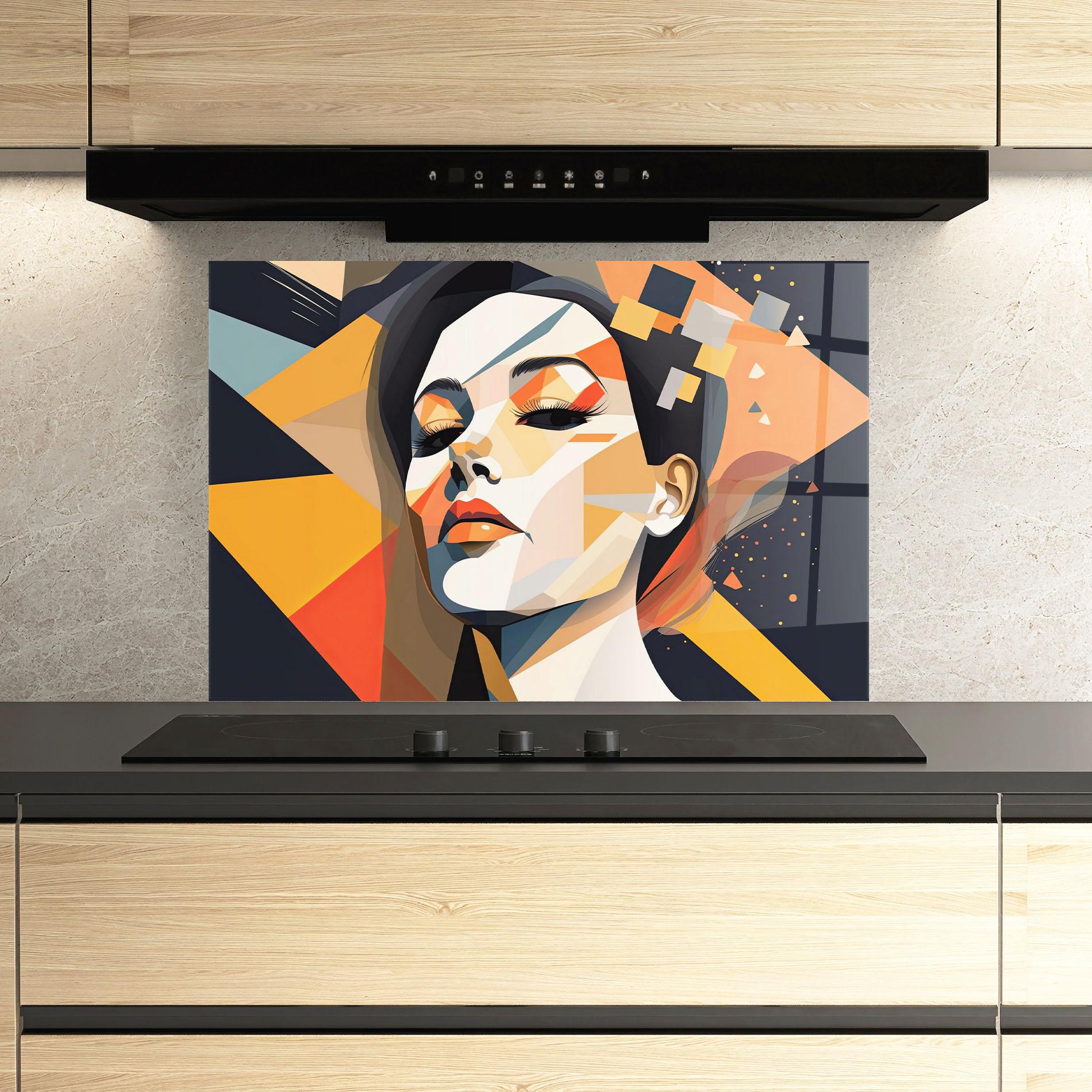 Küchenrückwand Glas Modern Orange Makeup mockup 3