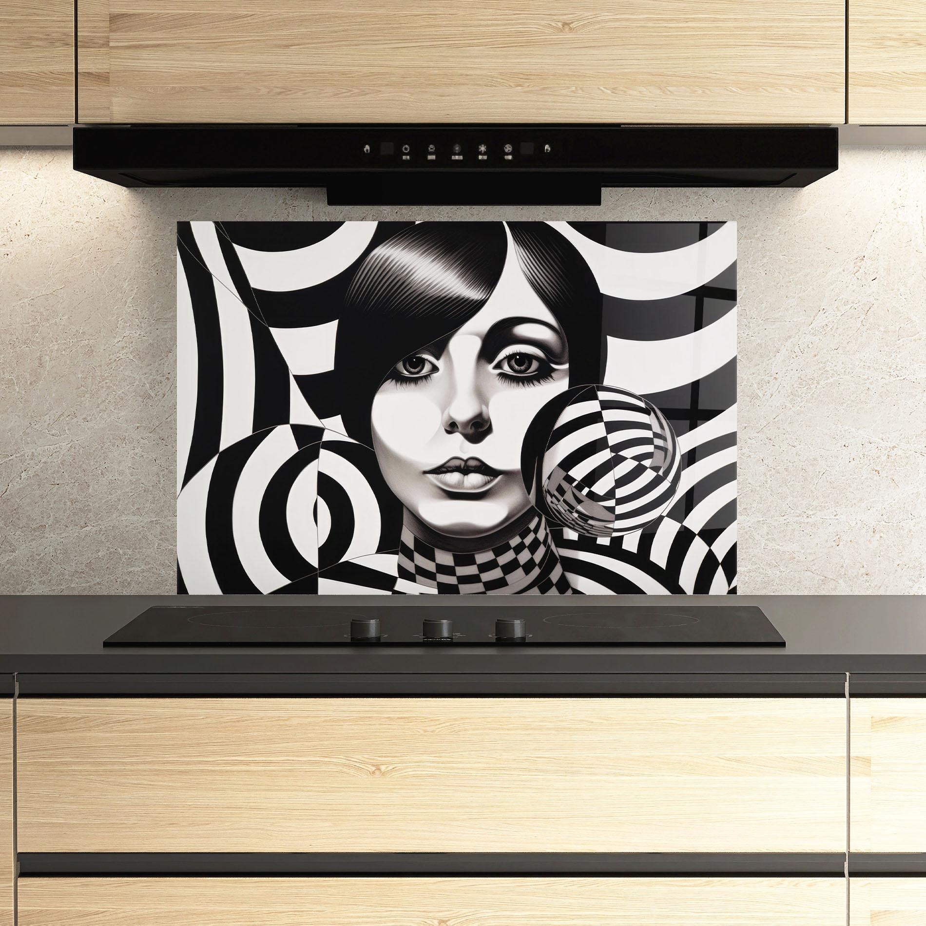 Küchenrückwand Glas Monochromatic Op Art mockup 3