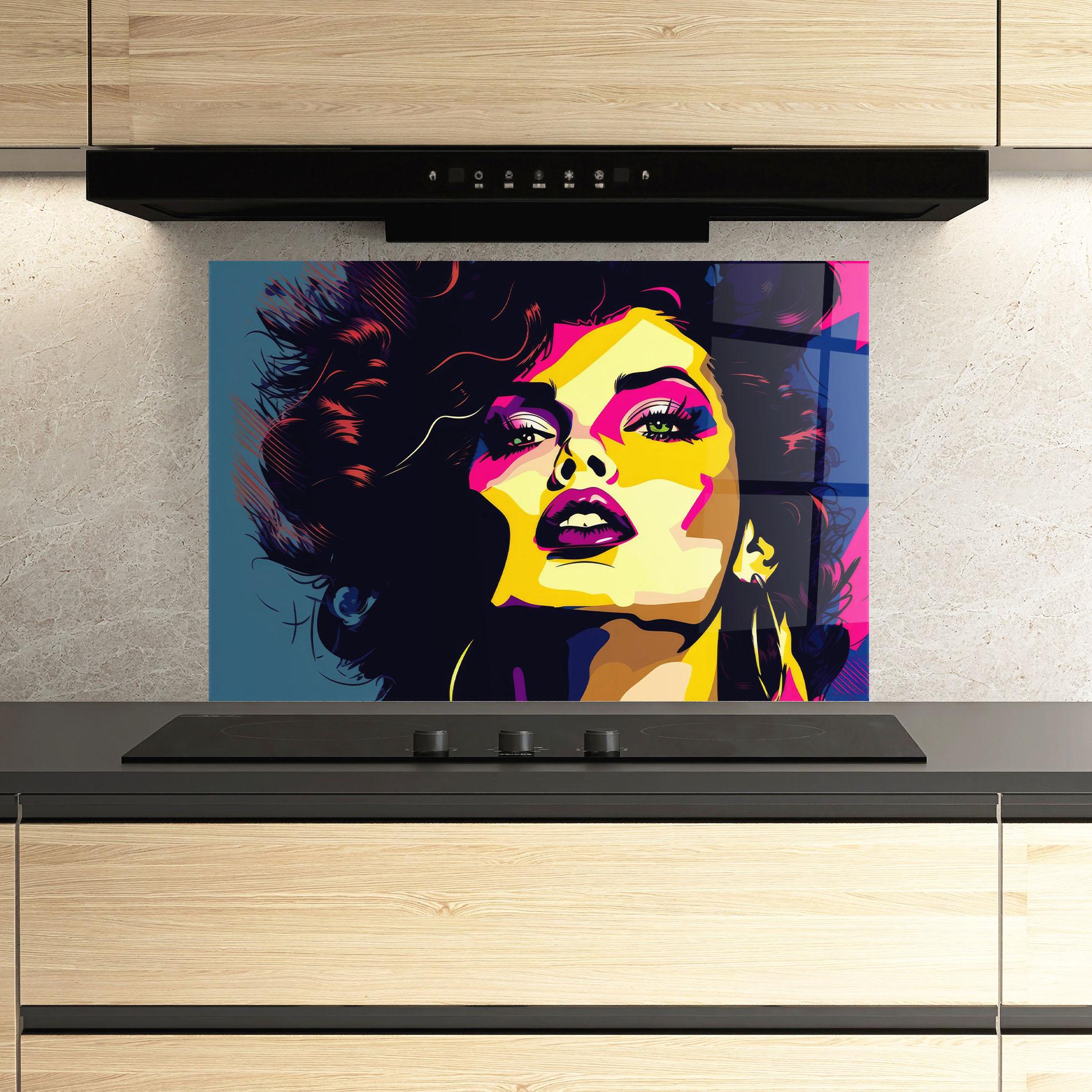 Küchenrückwand Glas Pop Art Portrait Woman mockup 3