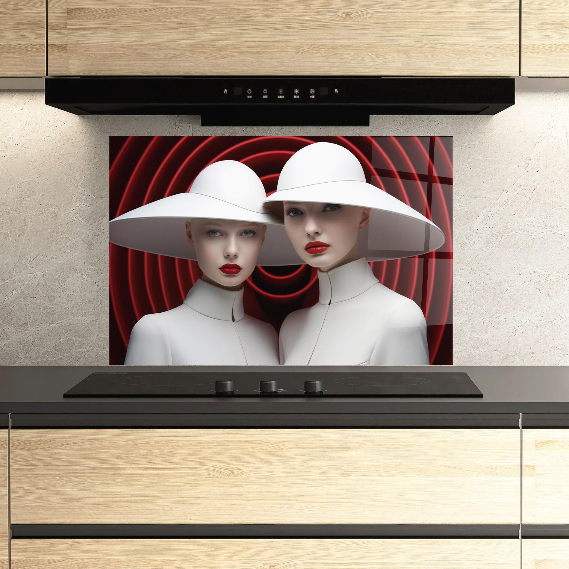 Küchenrückwand Glas White Hat Women mockup 3
