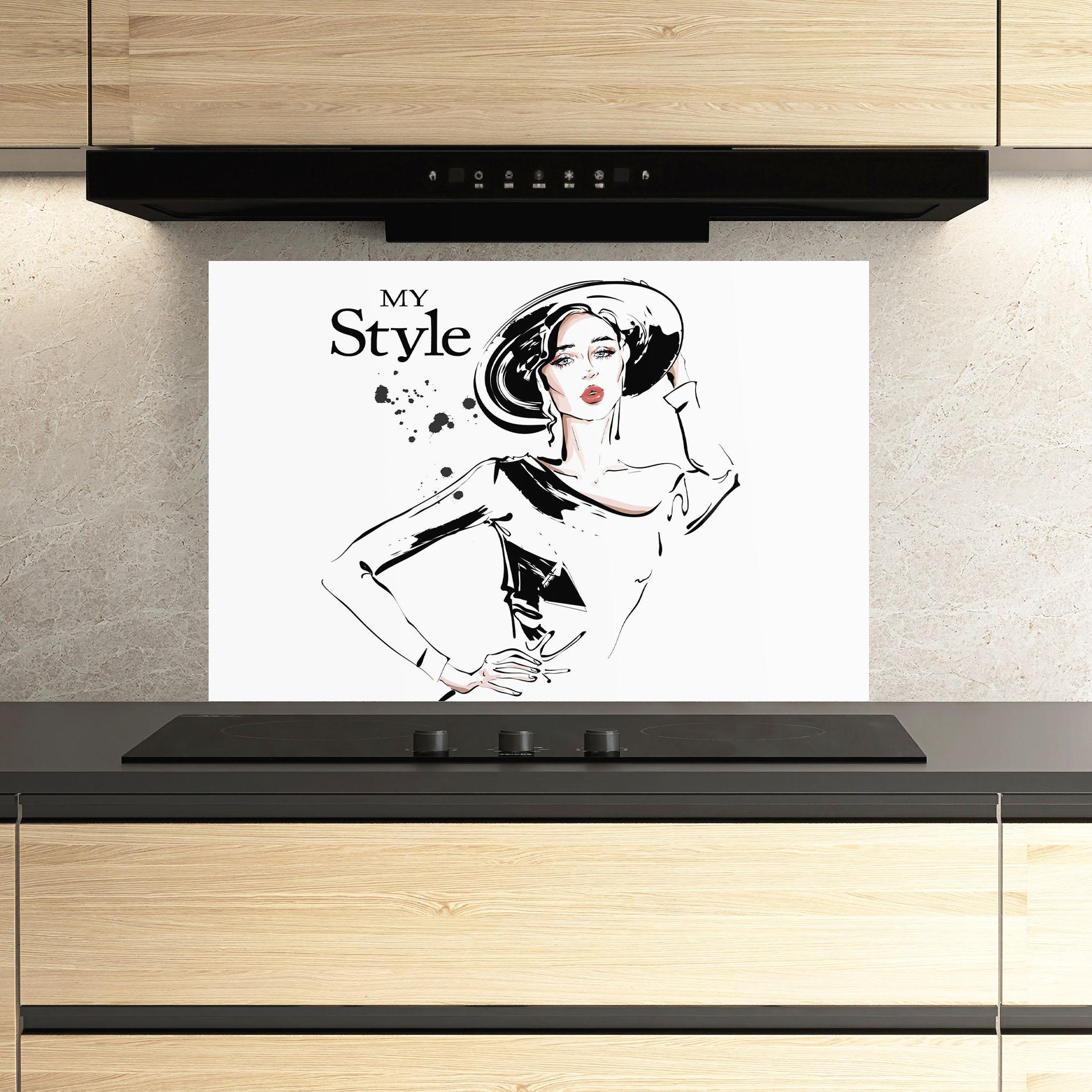 Küchenrückwand Glas Woman And Her Style mockup 3