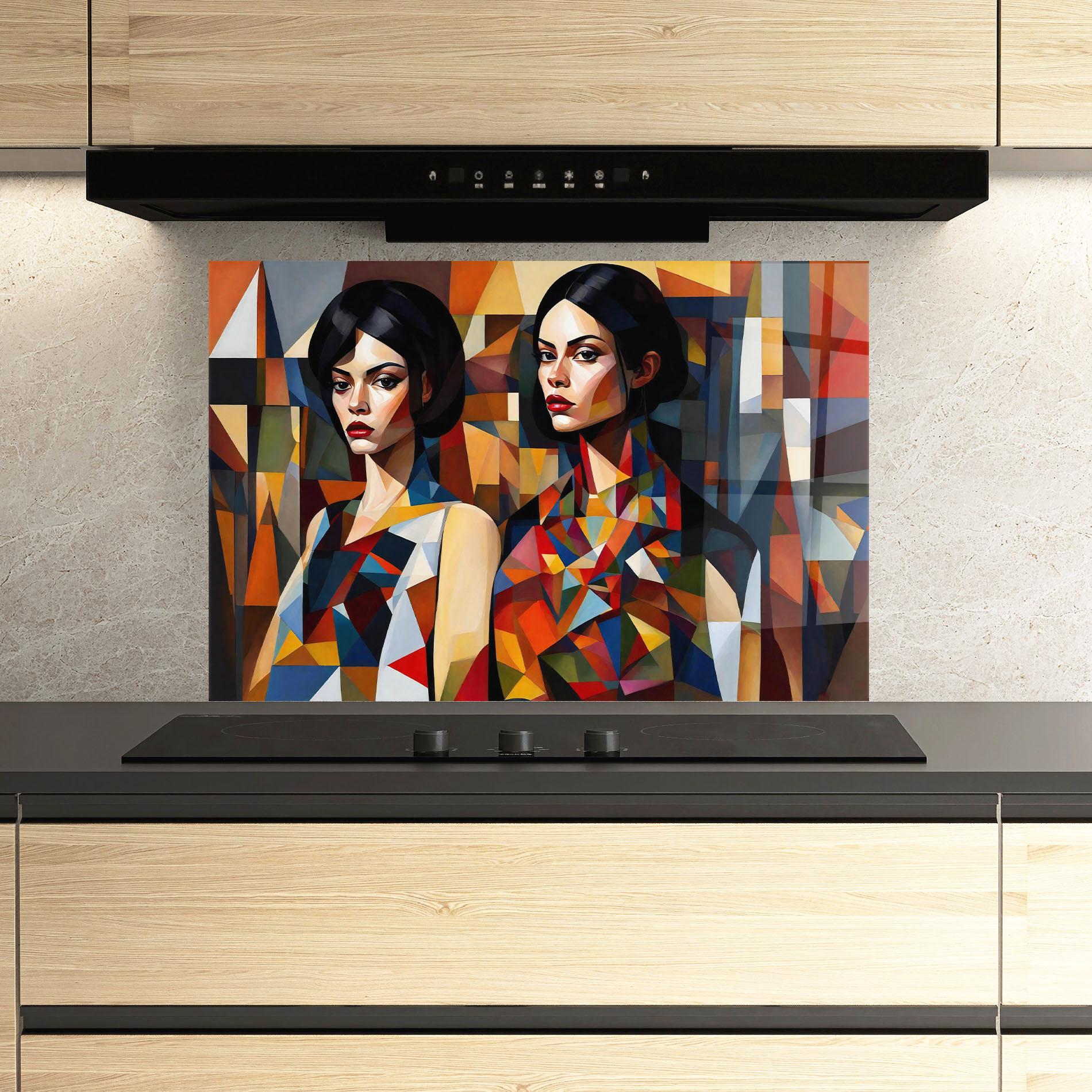 Küchenrückwand Glas Young Abstract Women mockup 3