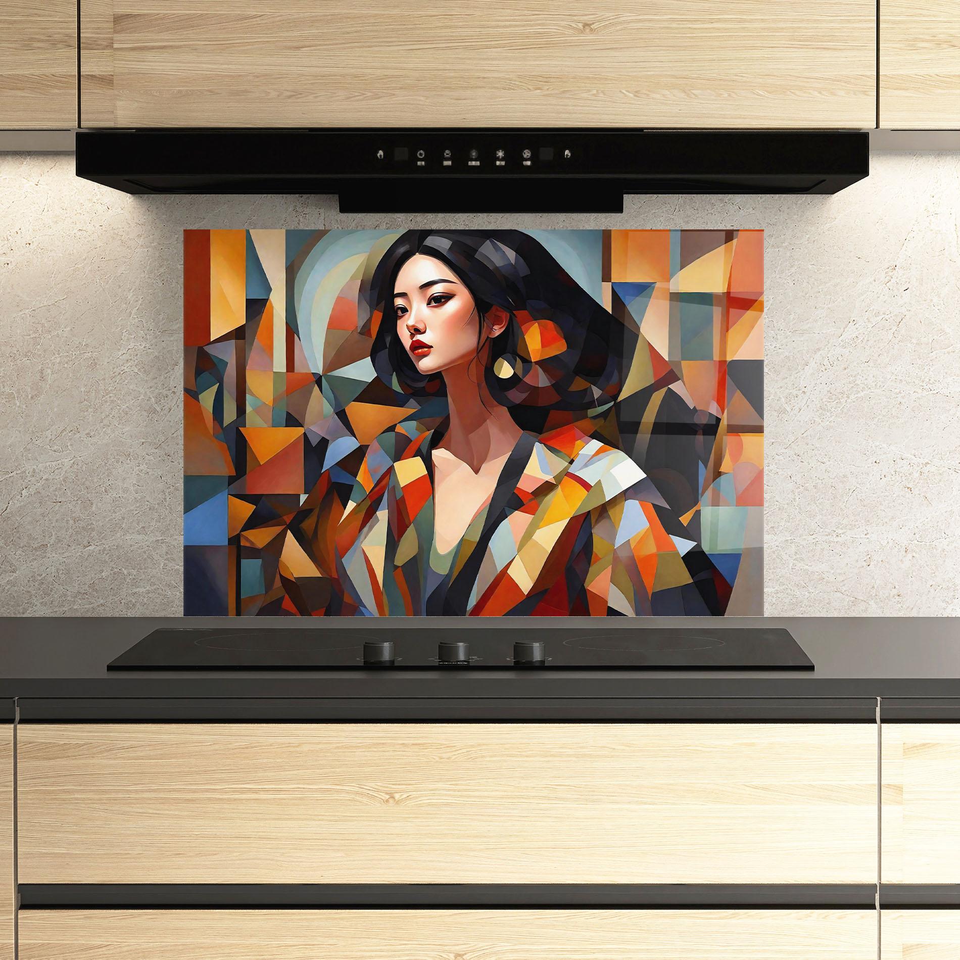 Küchenrückwand Glas Young Asian Woman mockup 3