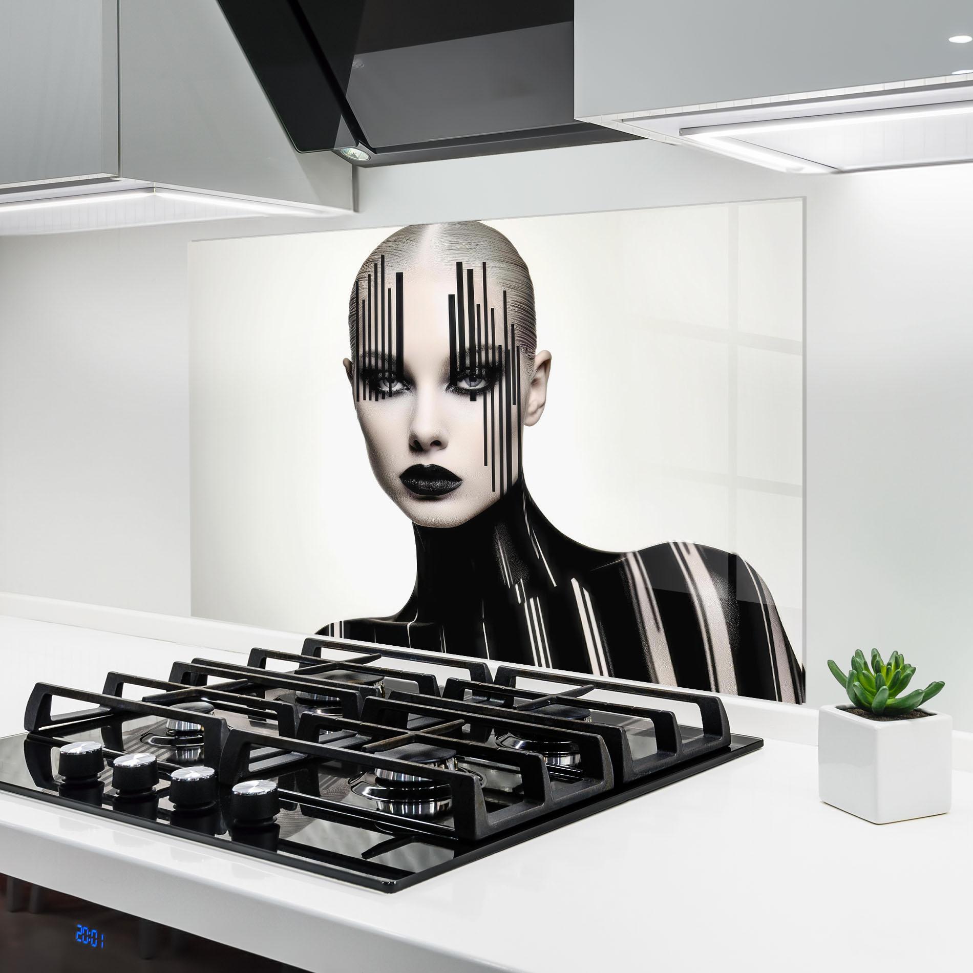 Küchenrückwand Glas Black Lips And Outfit mockup 6