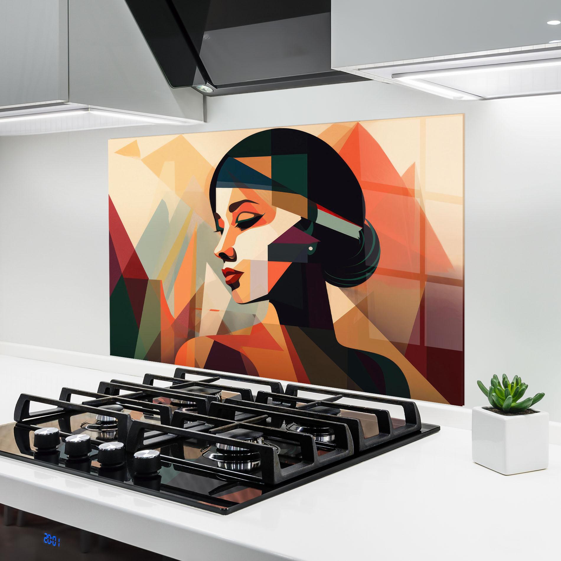 Küchenrückwand Glas Bold Shapes Lines mockup 6