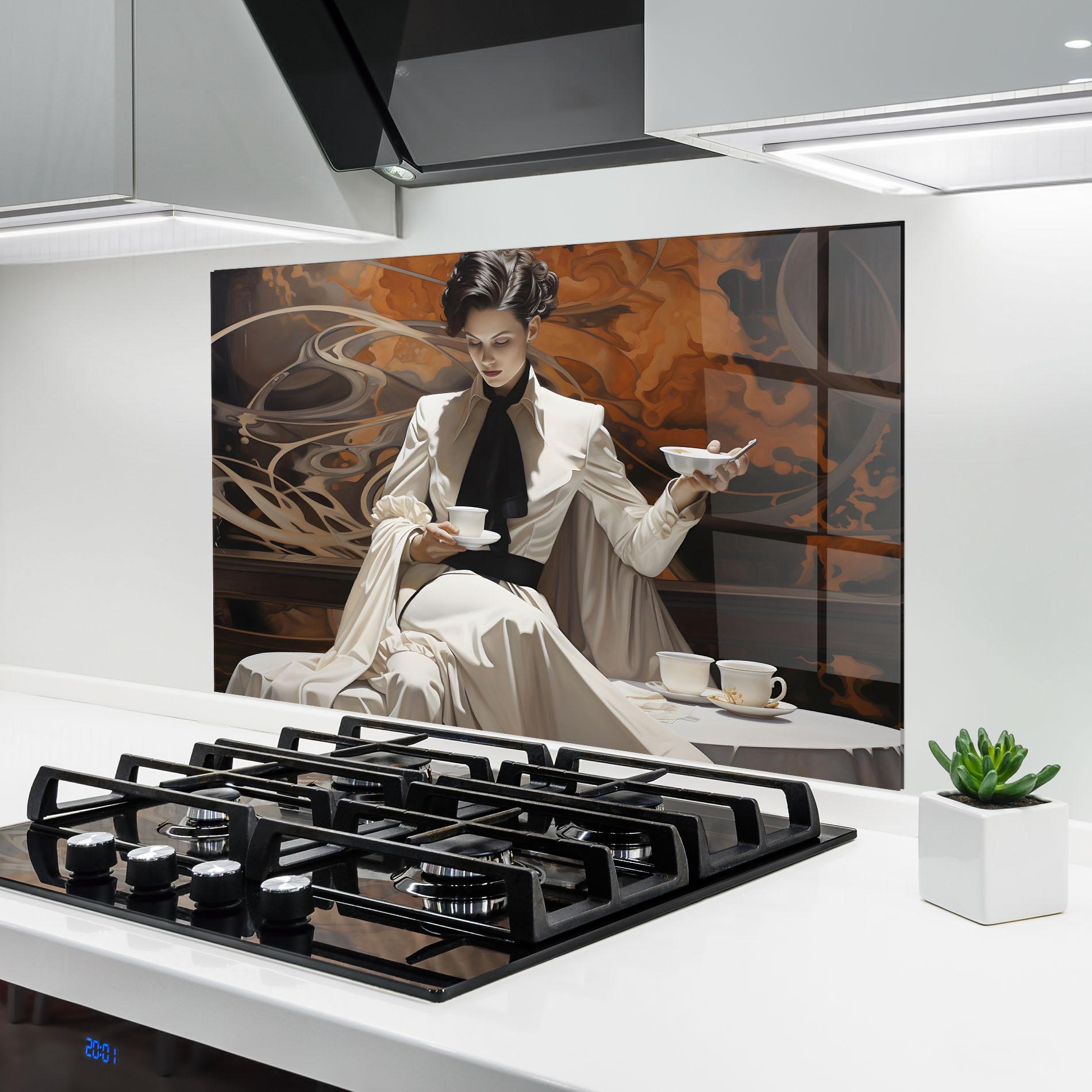 Küchenrückwand Glas Coffee Woman mockup 6