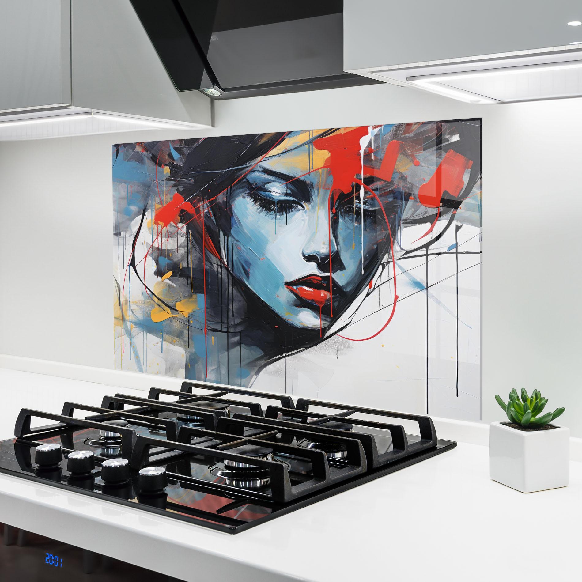 Küchenrückwand Glas Edgy Woman mockup 6