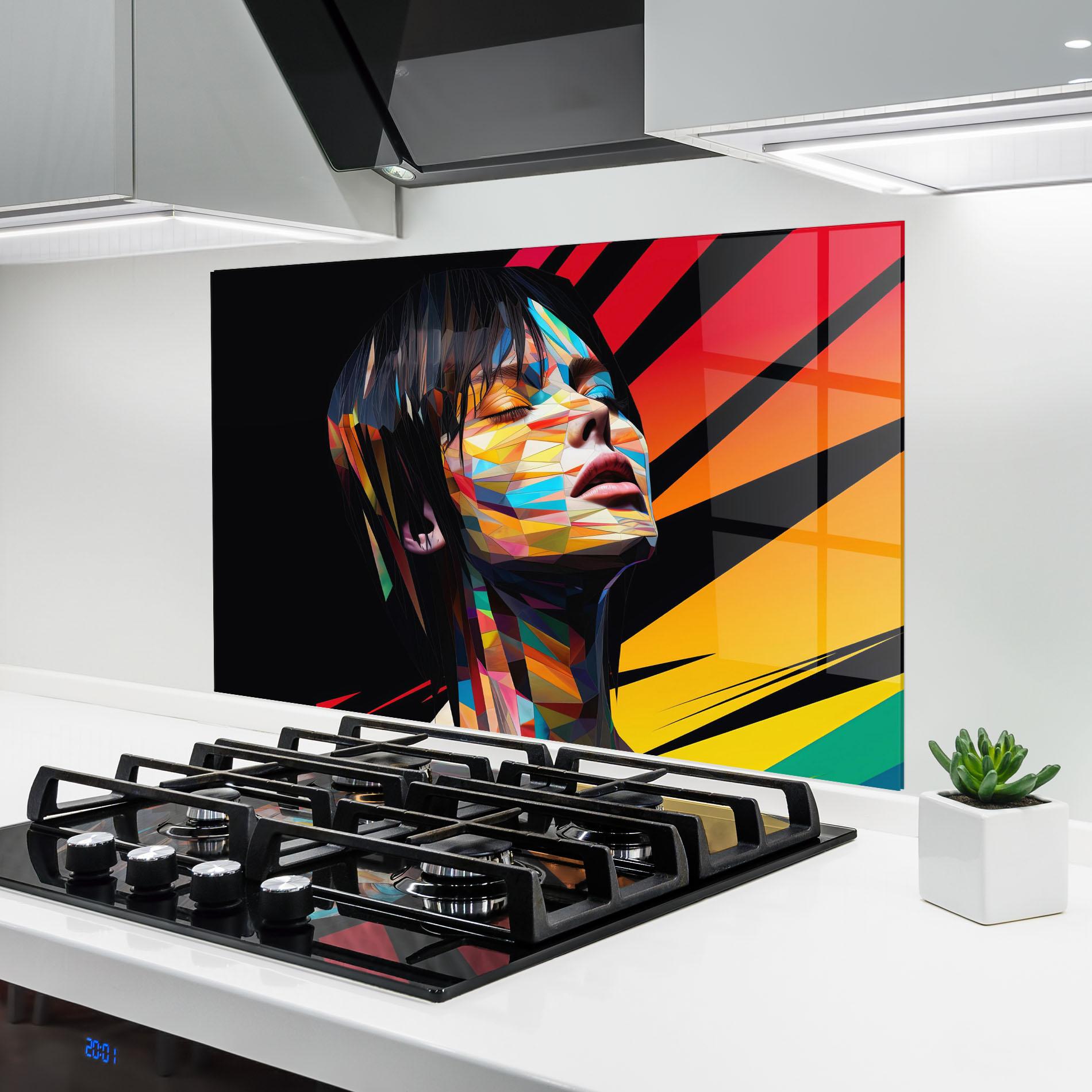 Küchenrückwand Glas Glitchy Woman mockup 6