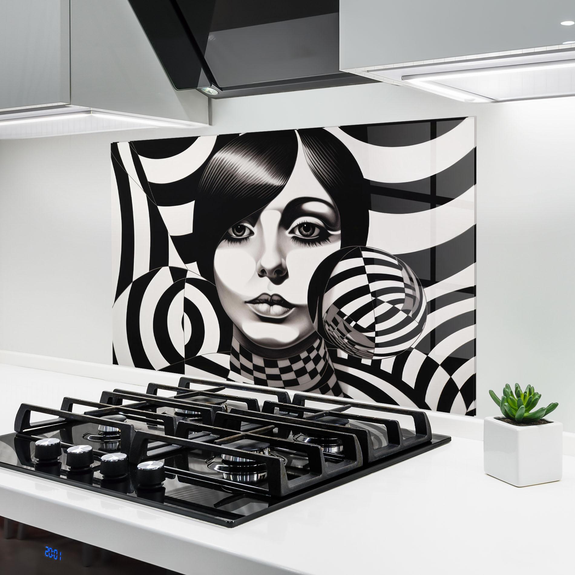 Küchenrückwand Glas Monochromatic Op Art mockup 6