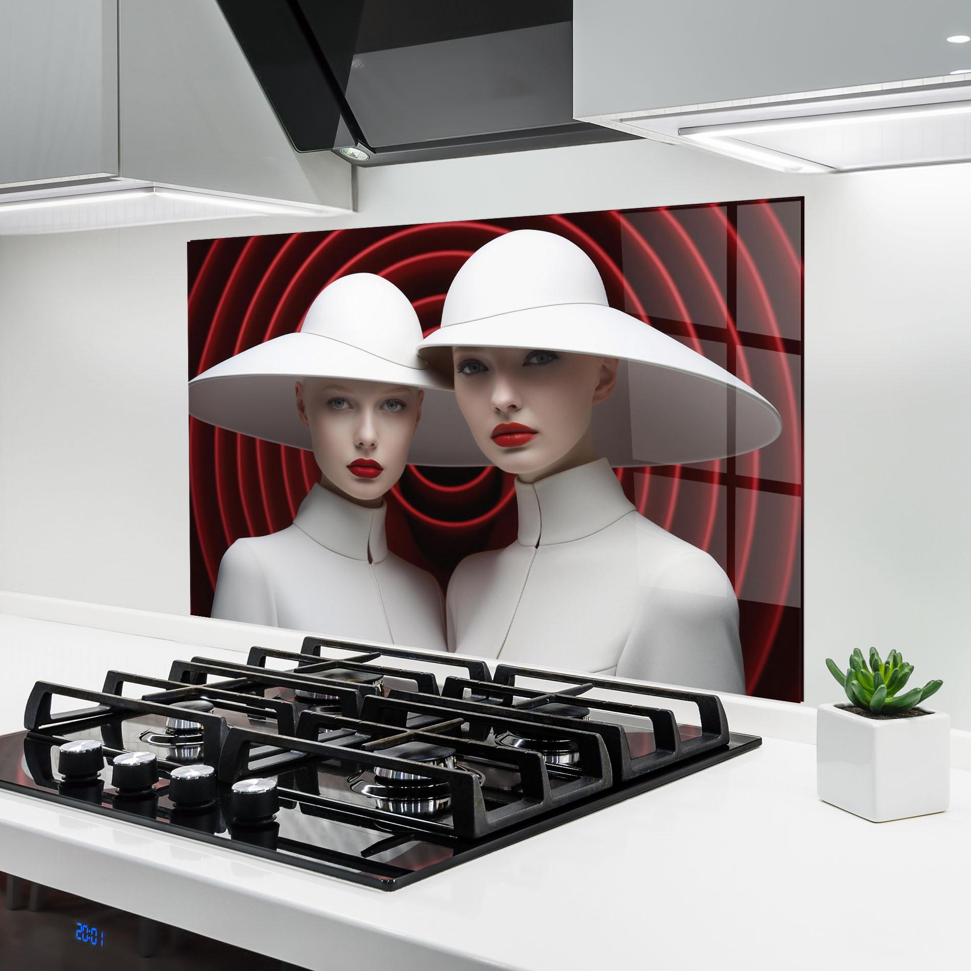 Küchenrückwand Glas White Hat Women mockup 6