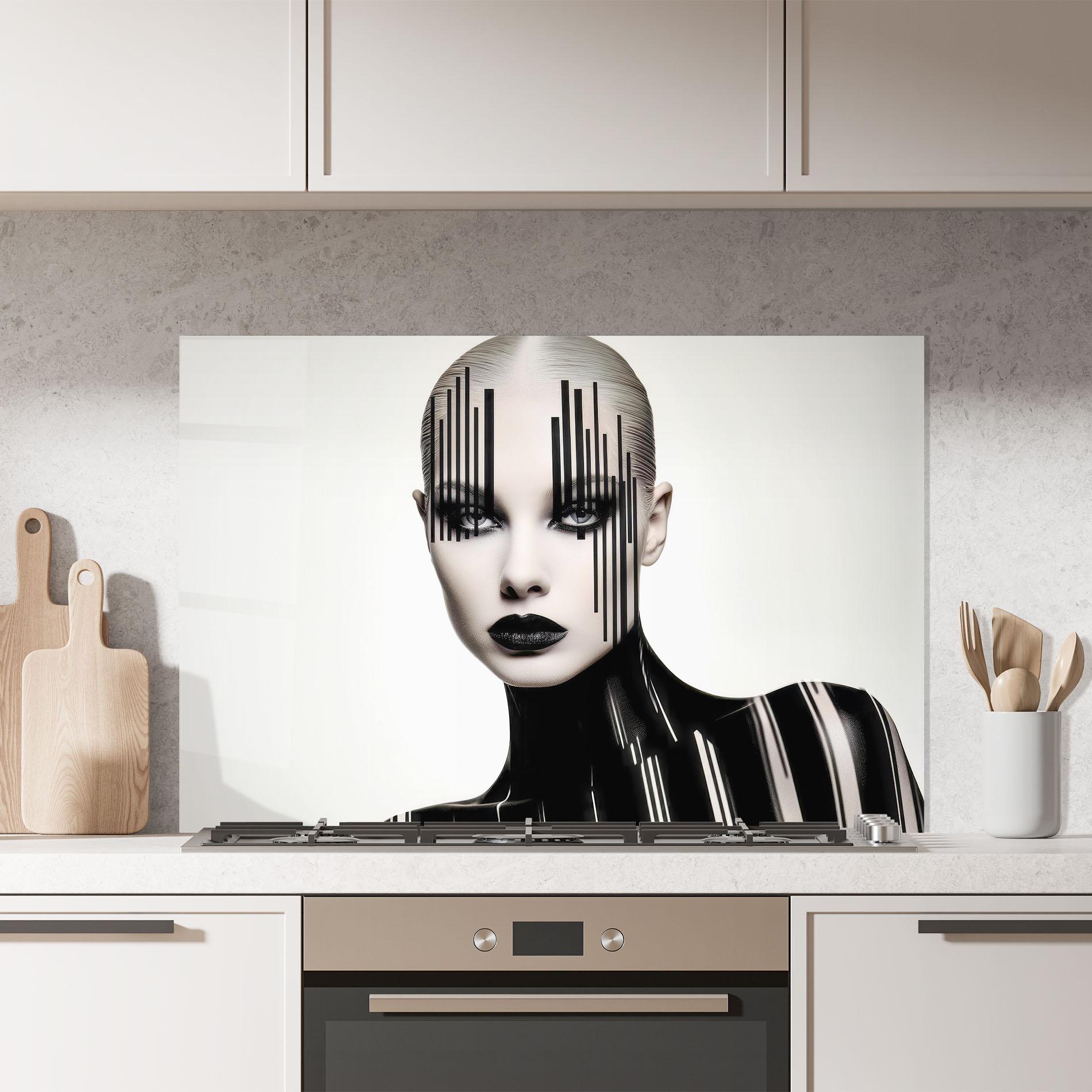 Küchenrückwand Glas Black Lips And Outfit mockup 7