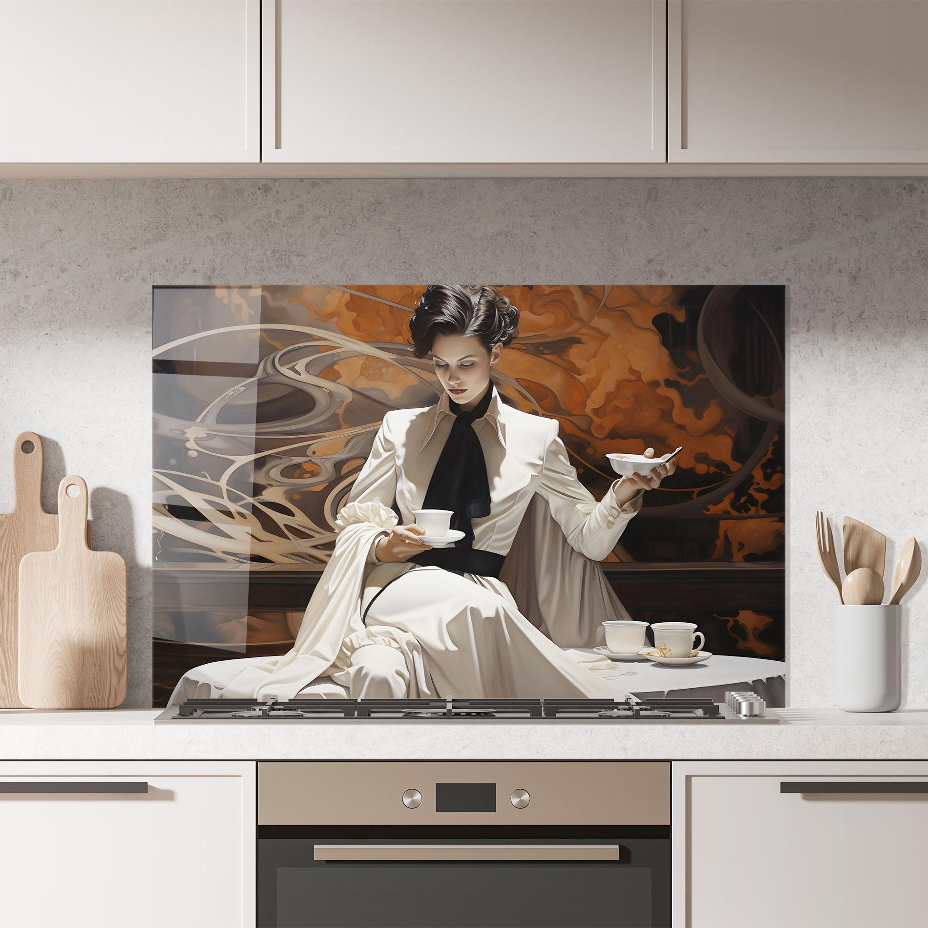 Küchenrückwand Glas Coffee Woman mockup 7