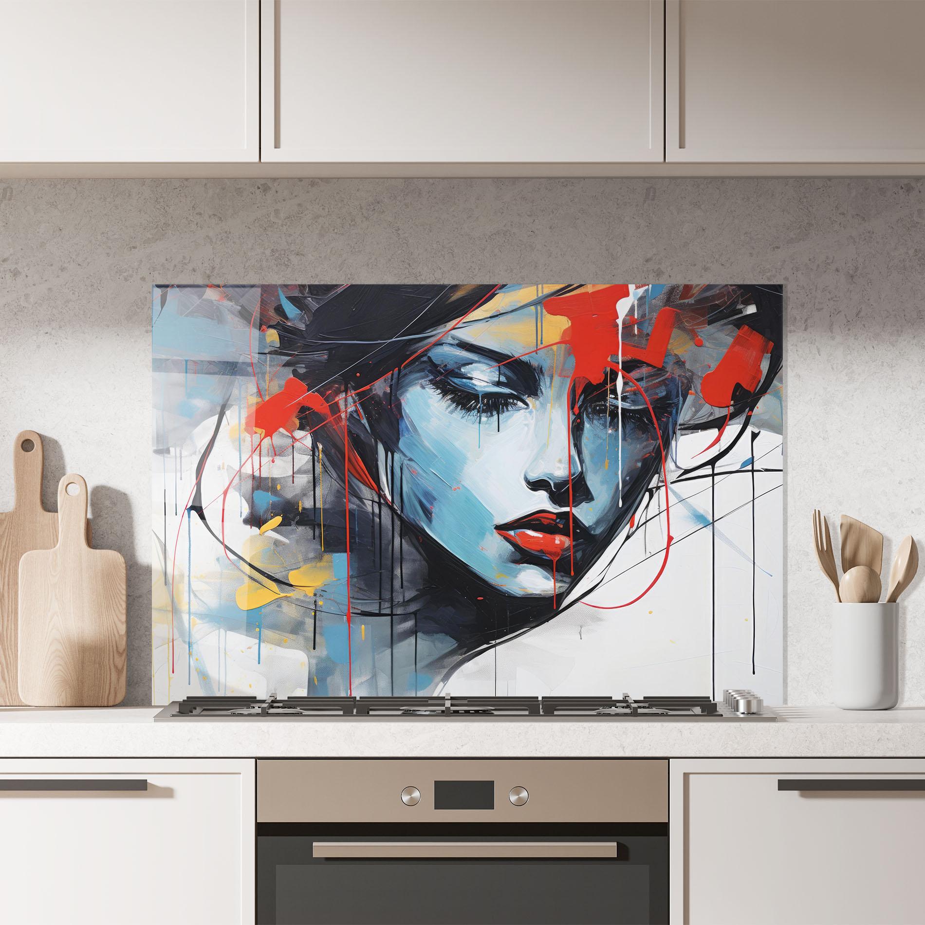 Küchenrückwand Glas Edgy Woman mockup 7