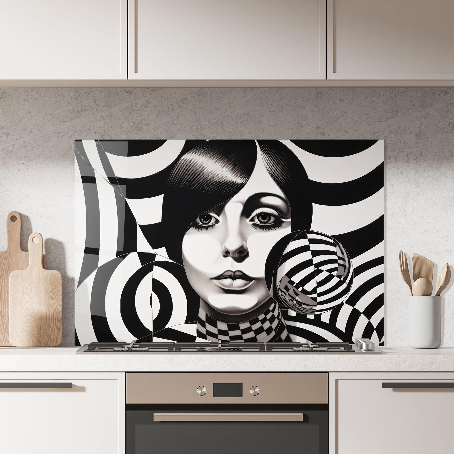 Küchenrückwand Glas Monochromatic Op Art mockup 7
