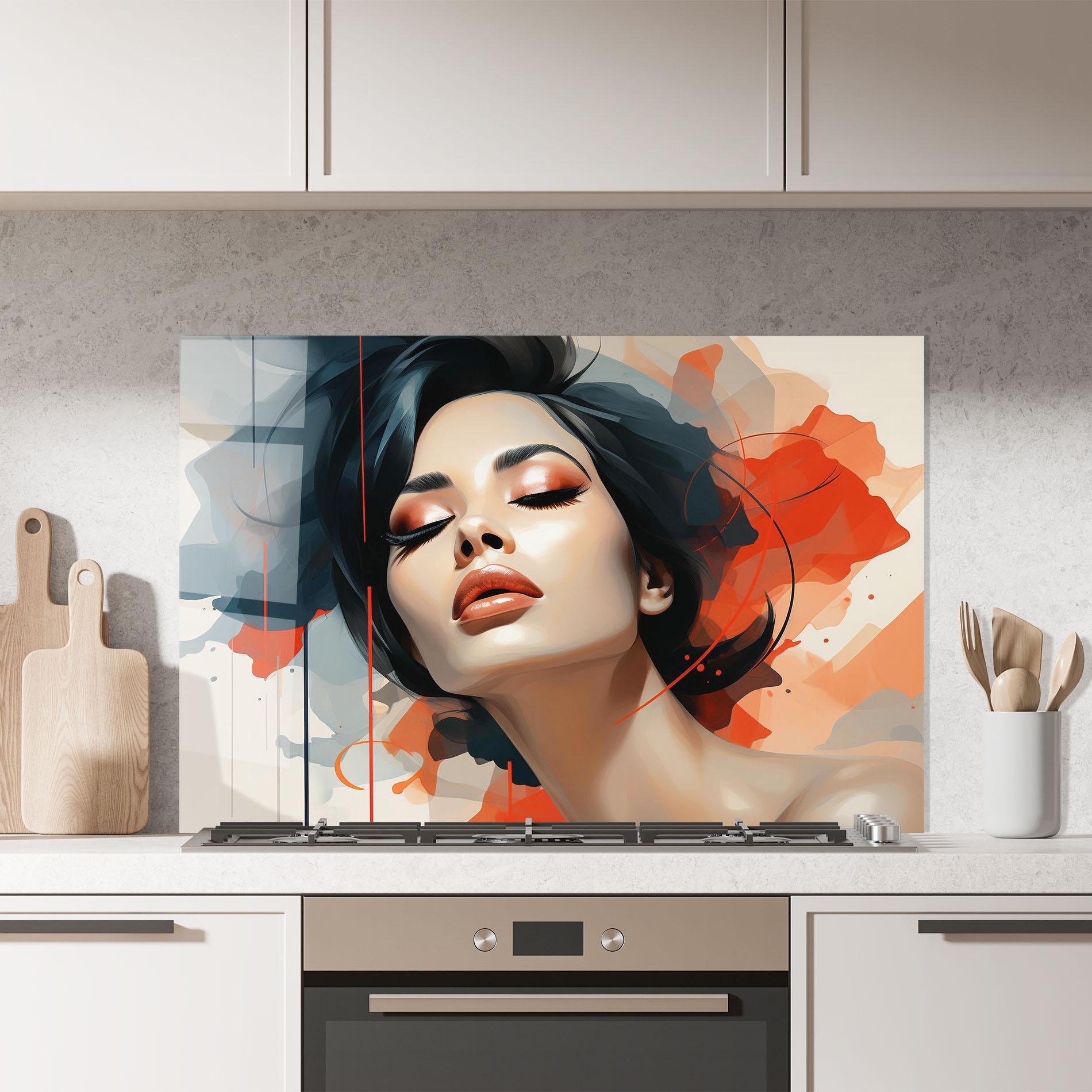 Küchenrückwand Glas Pretty Woman On Red mockup 7