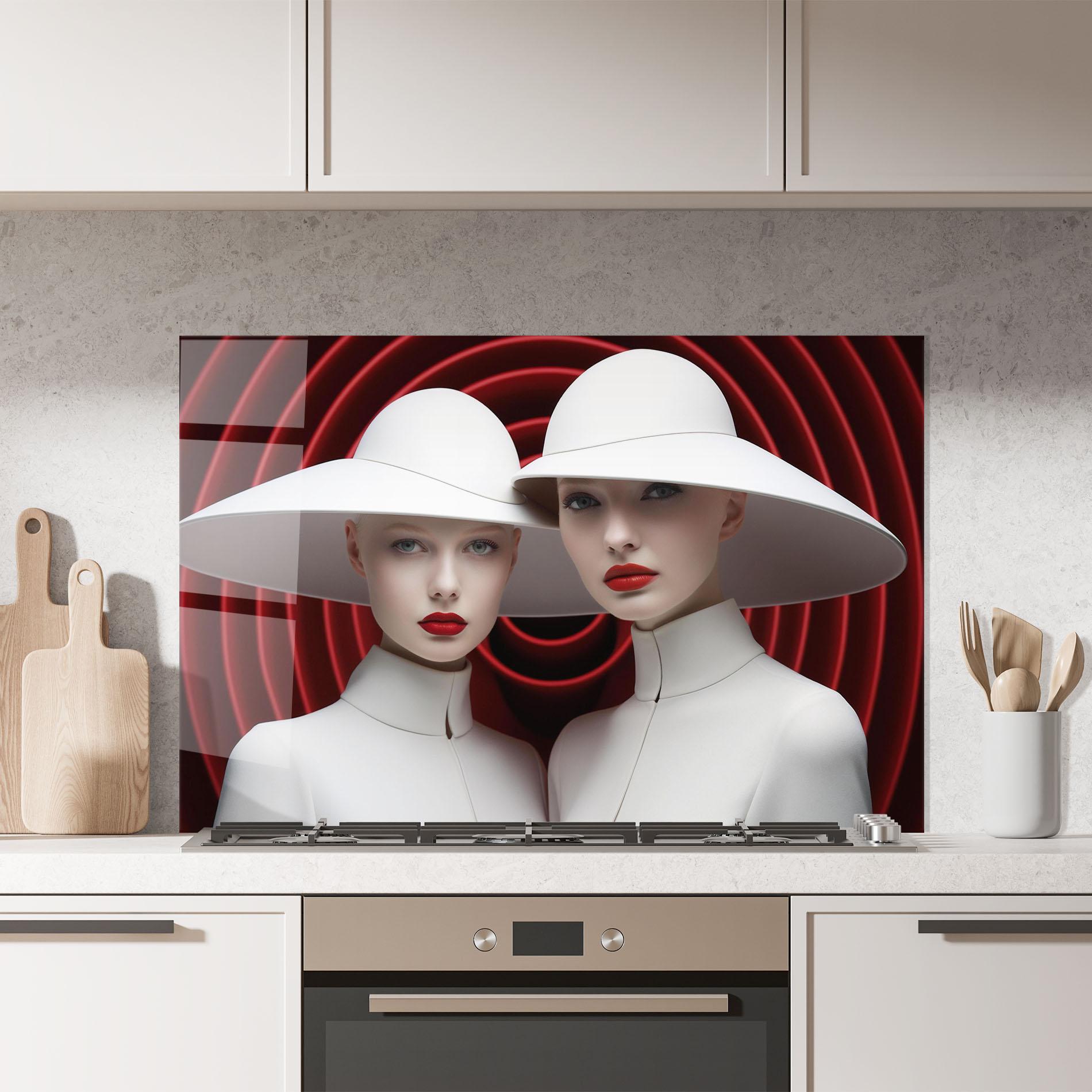 Küchenrückwand Glas White Hat Women mockup 7