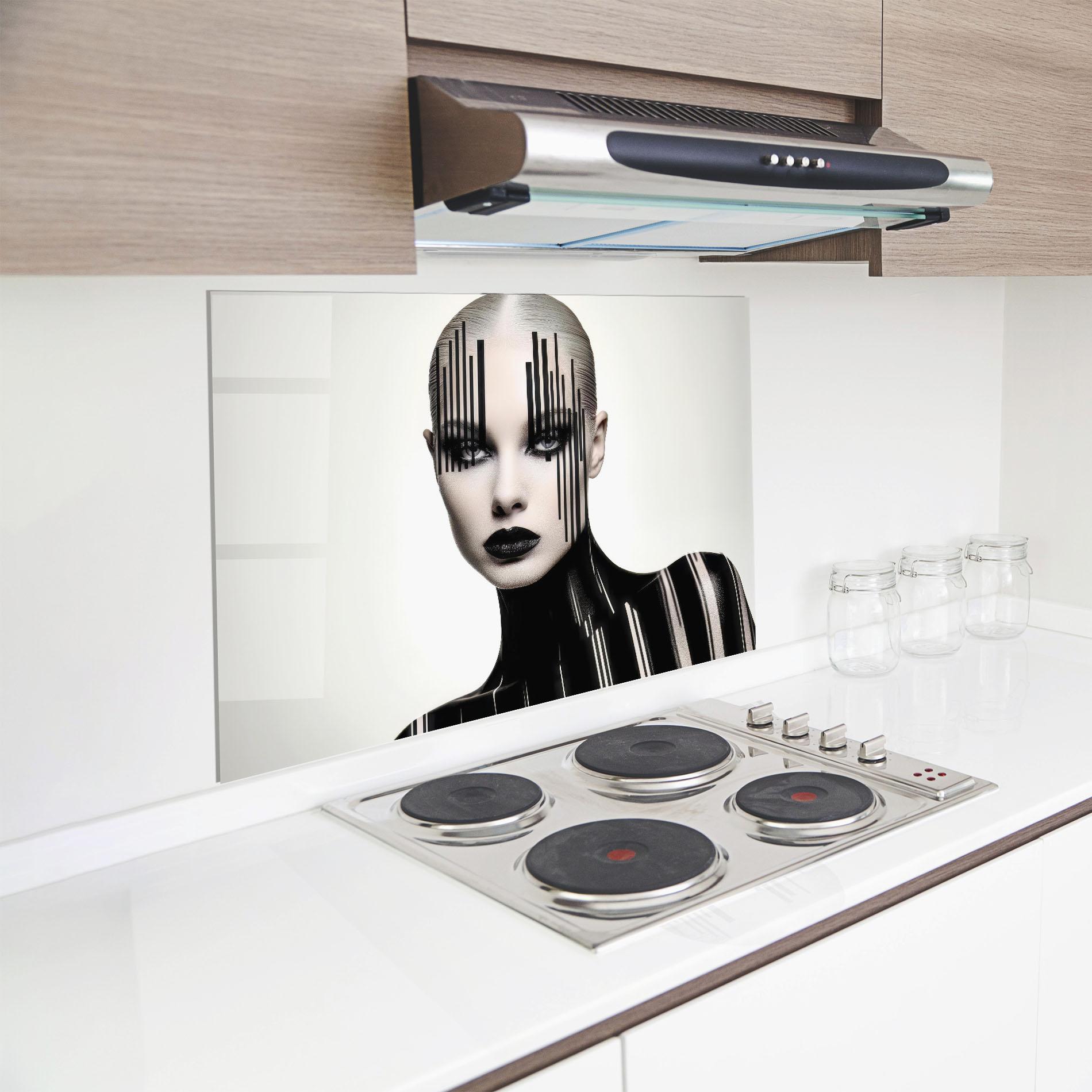 Küchenrückwand Glas Black Lips And Outfit mockup 8