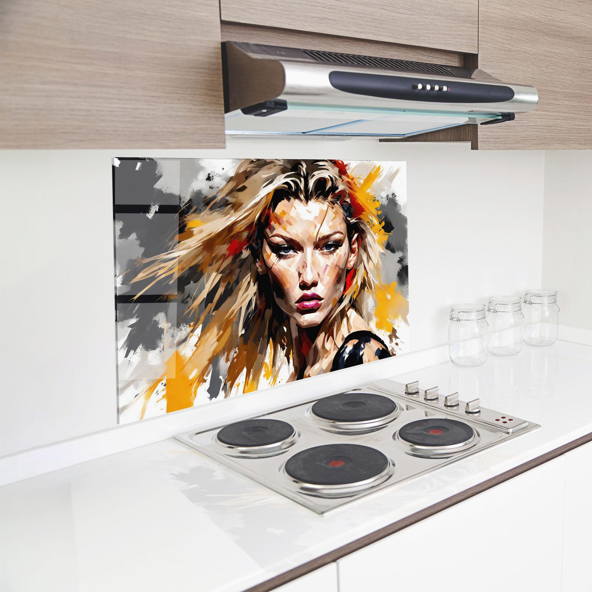 Küchenrückwand Glas Blond Hair Splash mockup 8